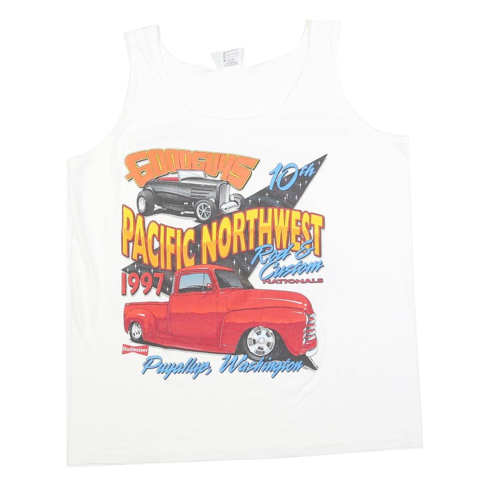ANVIL Mens White Graphic Print Sleeveless Tank XL Goodguys Rod & Custom Refurbished - N/A refurbished available on Cerqular