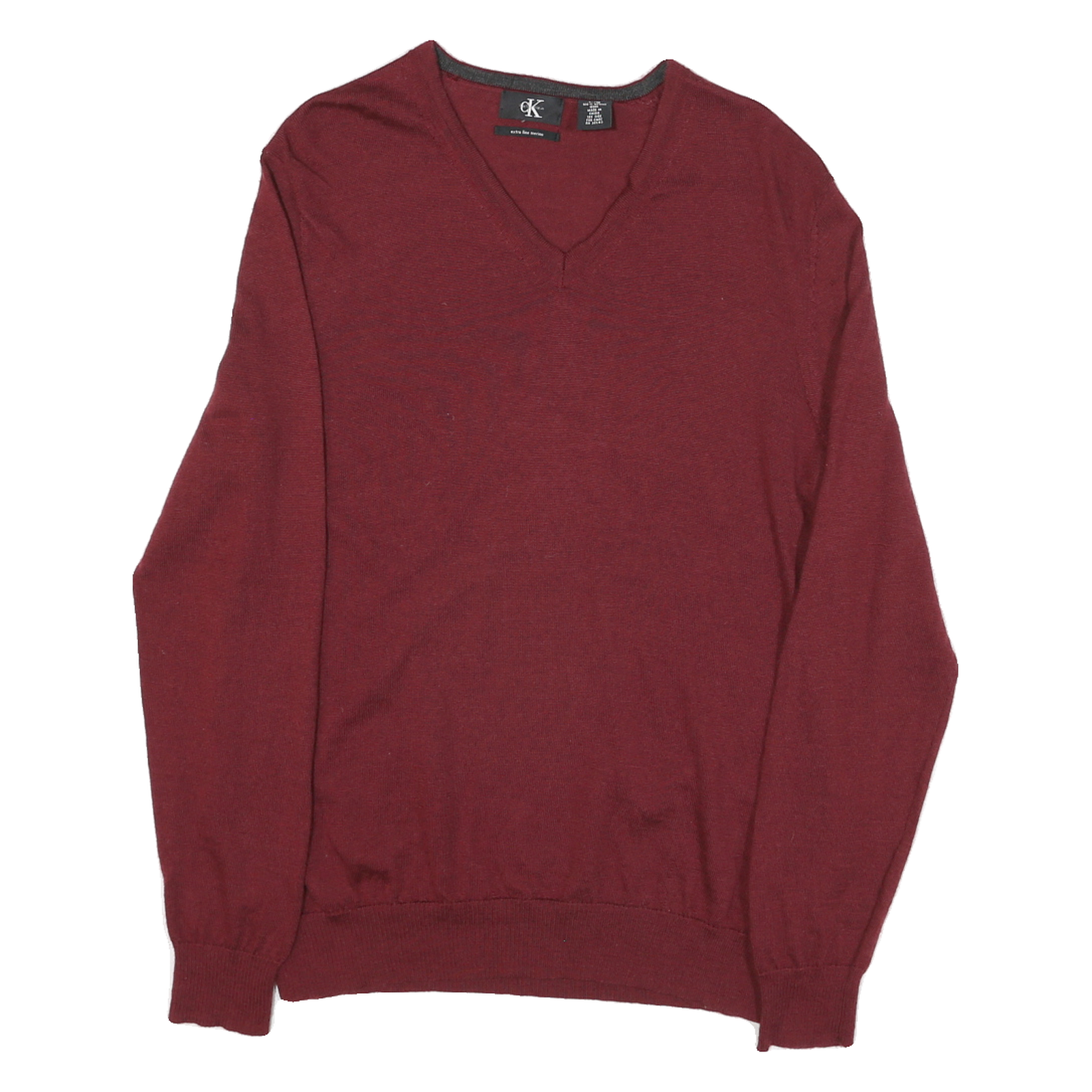 CALVIN KLEIN Mens Maroon Plain Wool V-Neck Basic Knit Jumper L Classic Knitwear Refurbished - N/A refurbished available on Cerqular