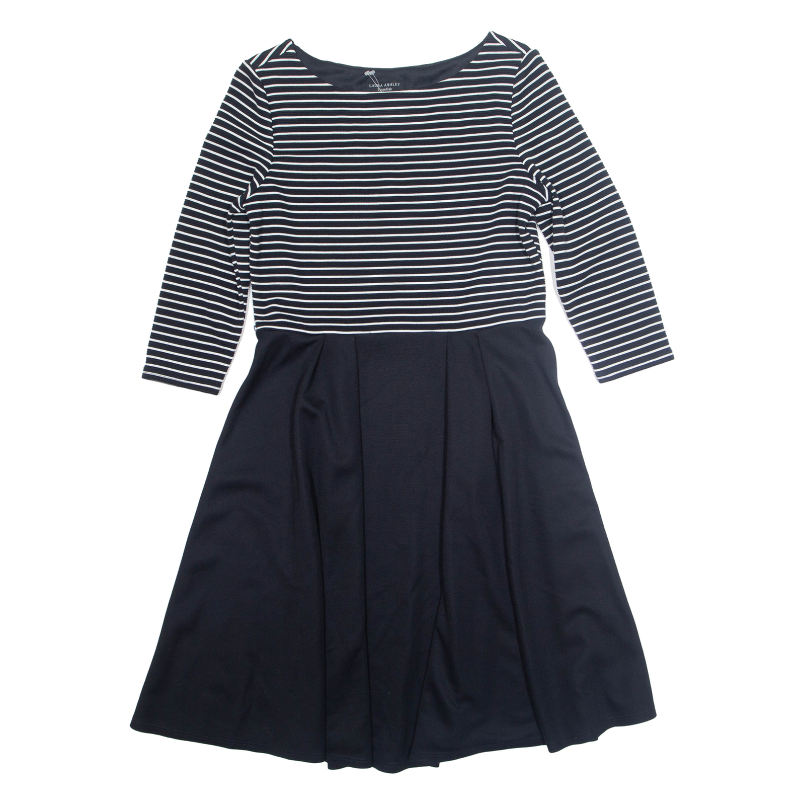LAURA ASHLEY Womens Skater Dress Black Striped Long Sleeve Knee Length UK 14 Refurbished - N/A refurbished available on Cerqular