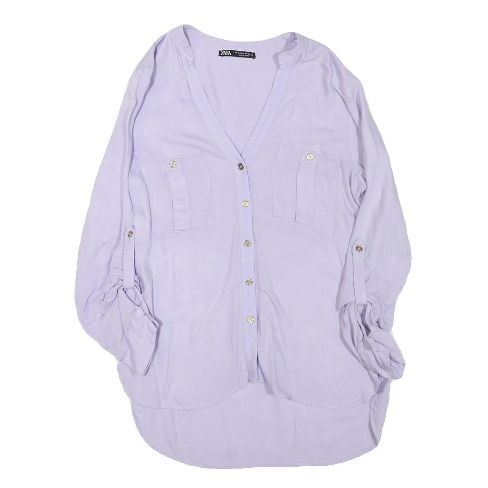 ZARA Womens Lilac Basic Top Long Sleeve V-Neck Button Front S Casual Stylish Refurbished - N/A refurbished available on Cerqular
