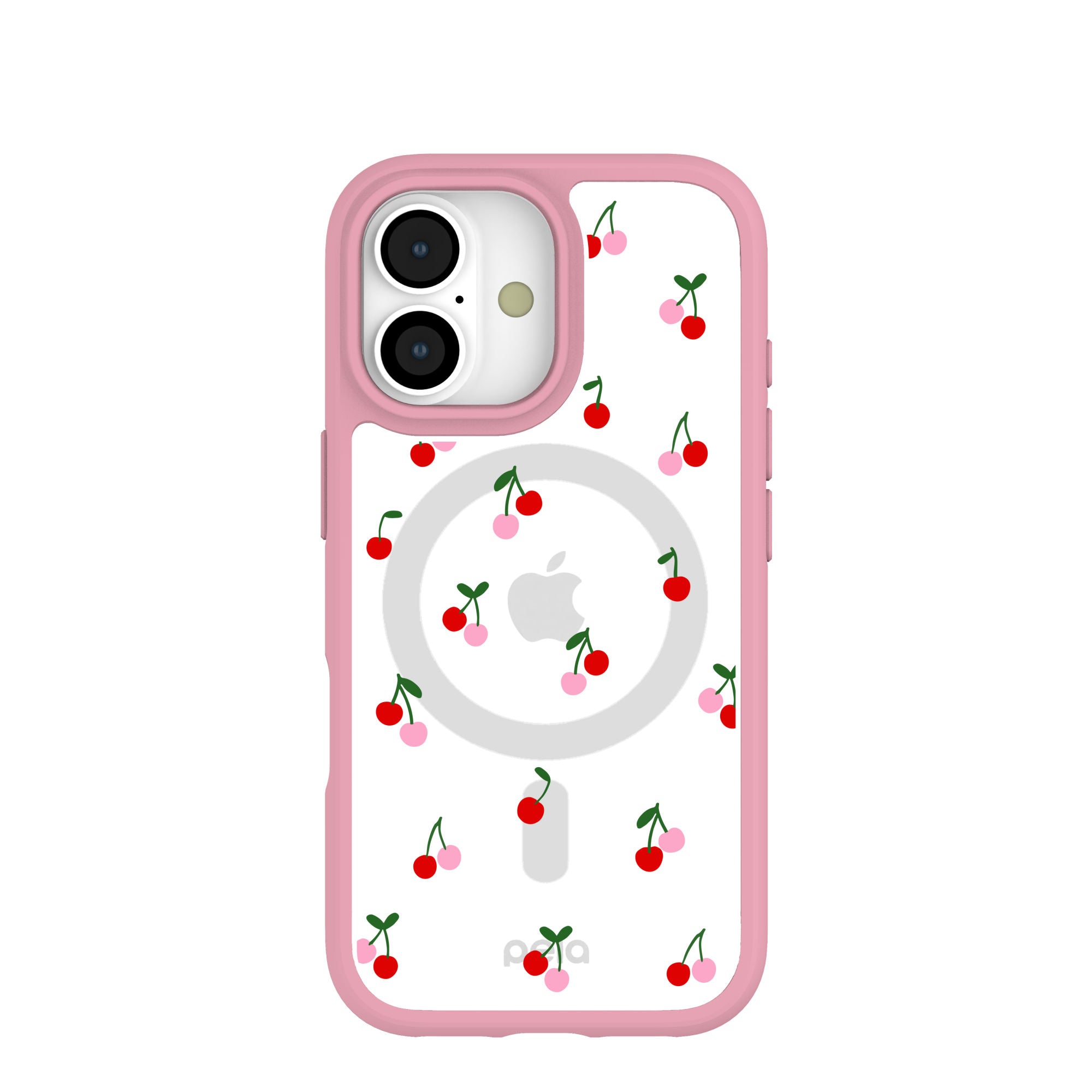 Clear Little Cherries iPhone 17 Case With Petal Pink Ridge (MagSafe included) Refurbished - Pela Case refurbished available on Cerqular