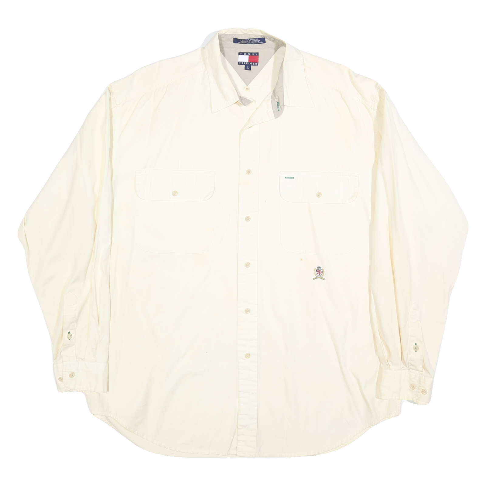 TOMMY HILFIGER Mens White Casual Shirt L Button Pockets Cotton Blend Long Sleeve Refurbished - N/A refurbished available on Cerqular