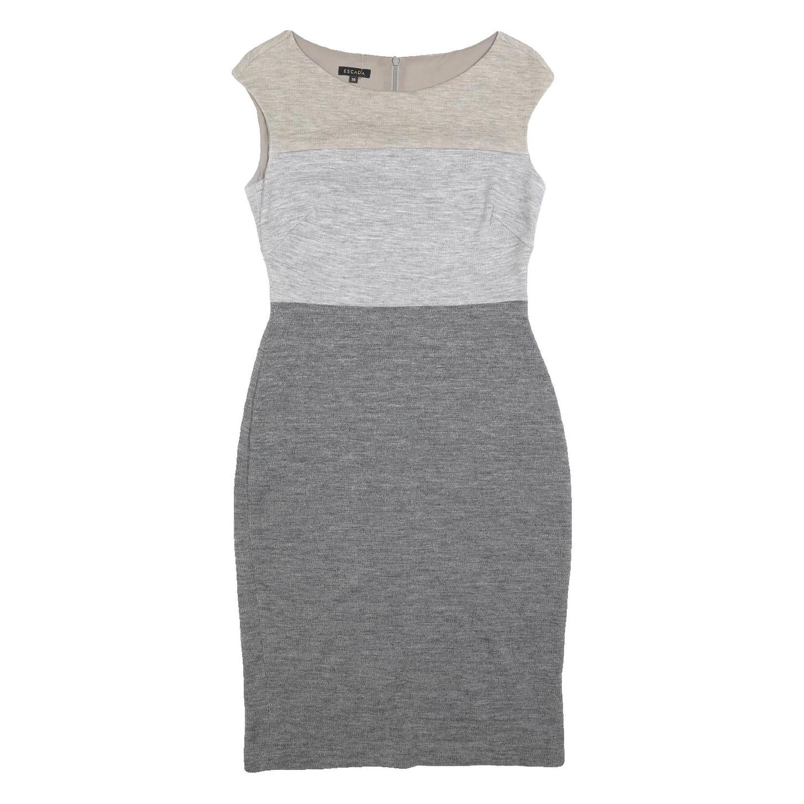 ESCADA Womens Beige & Light Grey & Grey Sleeveless Wool Blend Bodycon Dress S Refurbished - N/A refurbished available on Cerqular