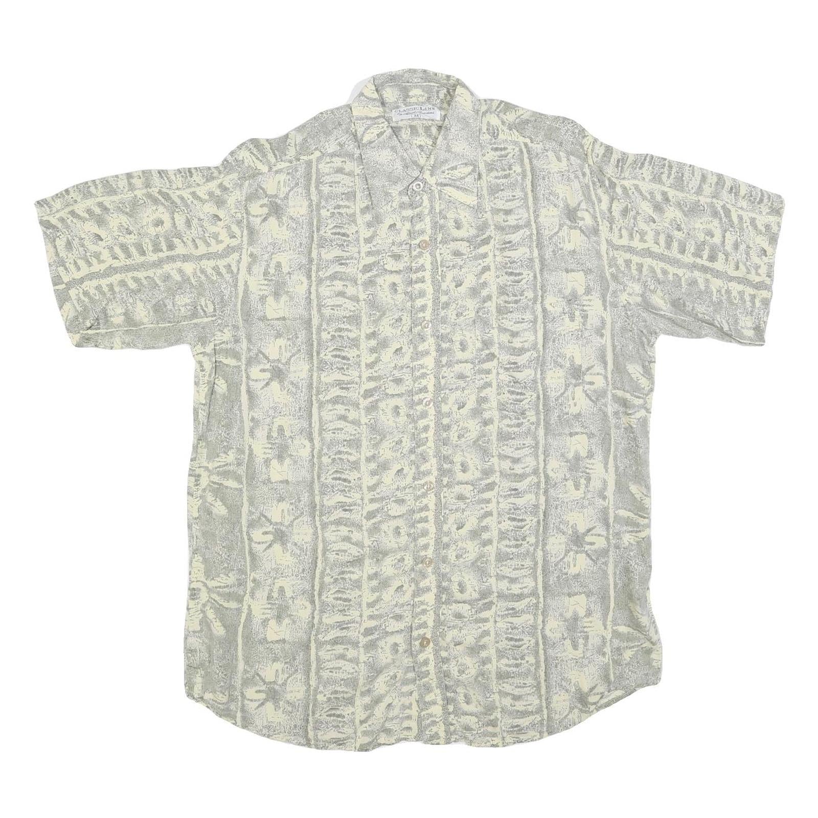 CASUAL LINE Mens Cream & Grey Pattern Shirt M Short Sleeve Button Up Casual Wear Refurbished - N/A refurbished available on Cerqular