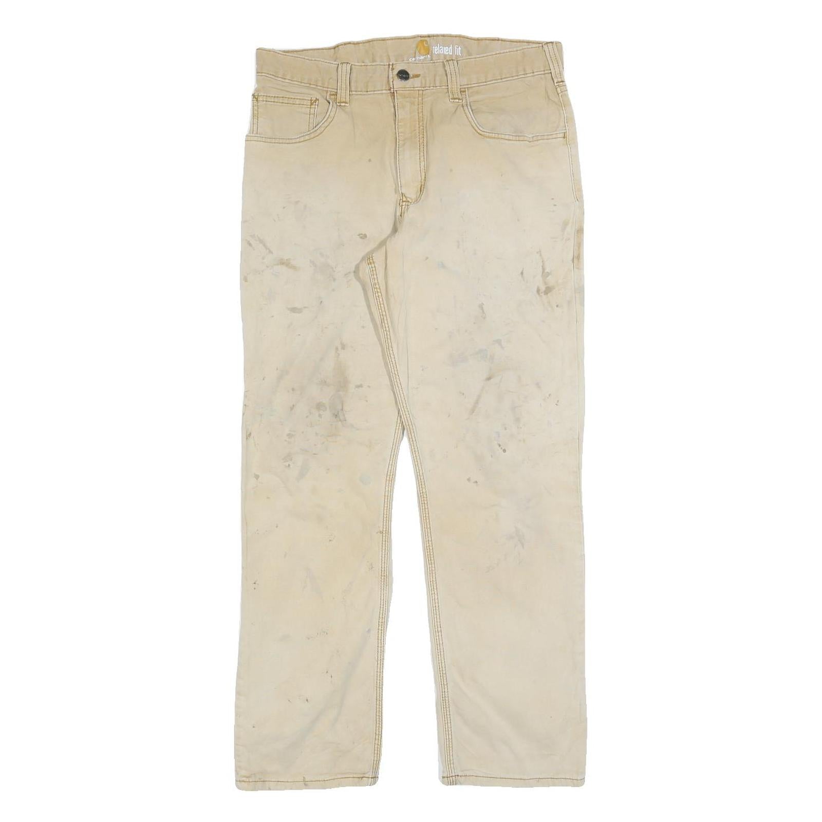 CARHARTT Mens Cotton Blend Beige Relaxed Straight Trousers W32 L30 Workwear Zip Refurbished - N/A refurbished available on Cerqular