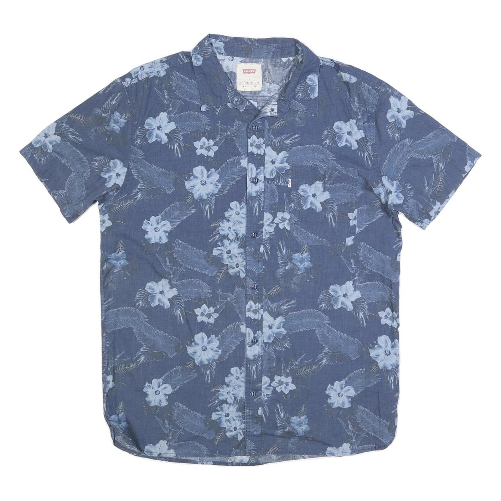 LEVI'S Mens Blue Floral Print Cotton Blend Shirt L Casual Summer Button Refurbished - N/A refurbished available on Cerqular
