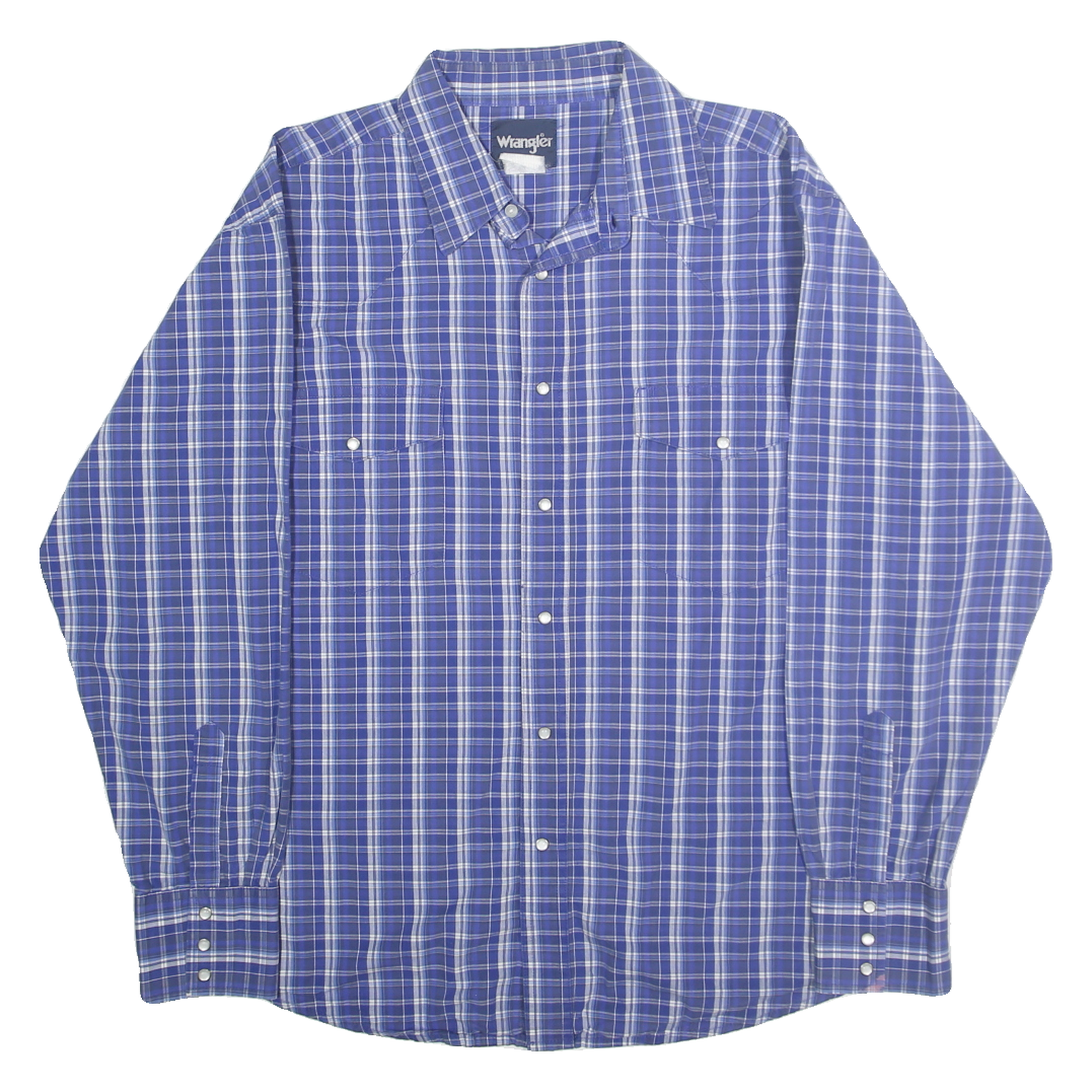 WRANGLER Mens Blue & White Check Shirt XL Cotton Blend Button Front Long Sleeve Refurbished - N/A refurbished available on Cerqular
