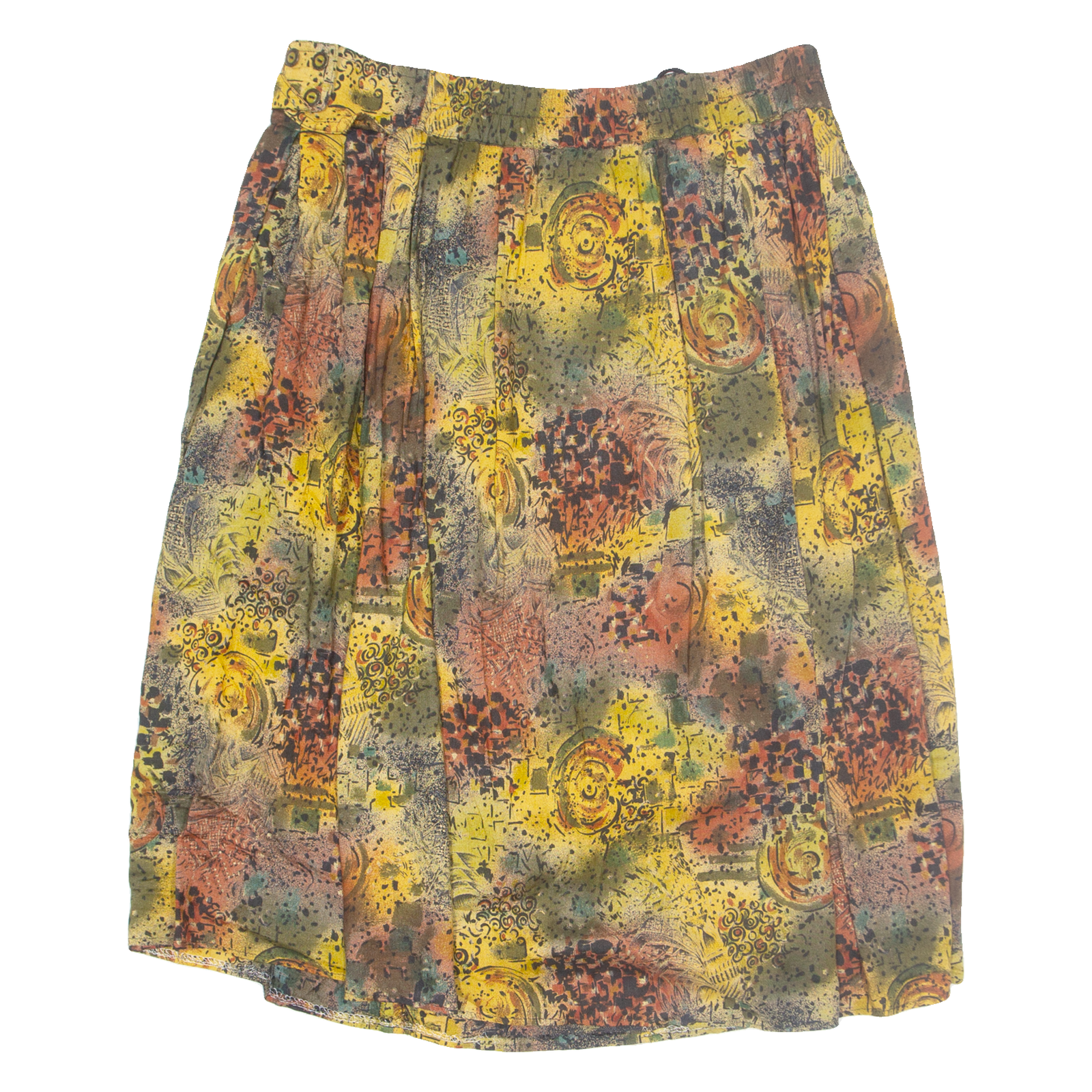Womens Pleated Skirt Yellow Knee Length Viscose Crazy Pattern L Refurbished - N/A refurbished available on Cerqular