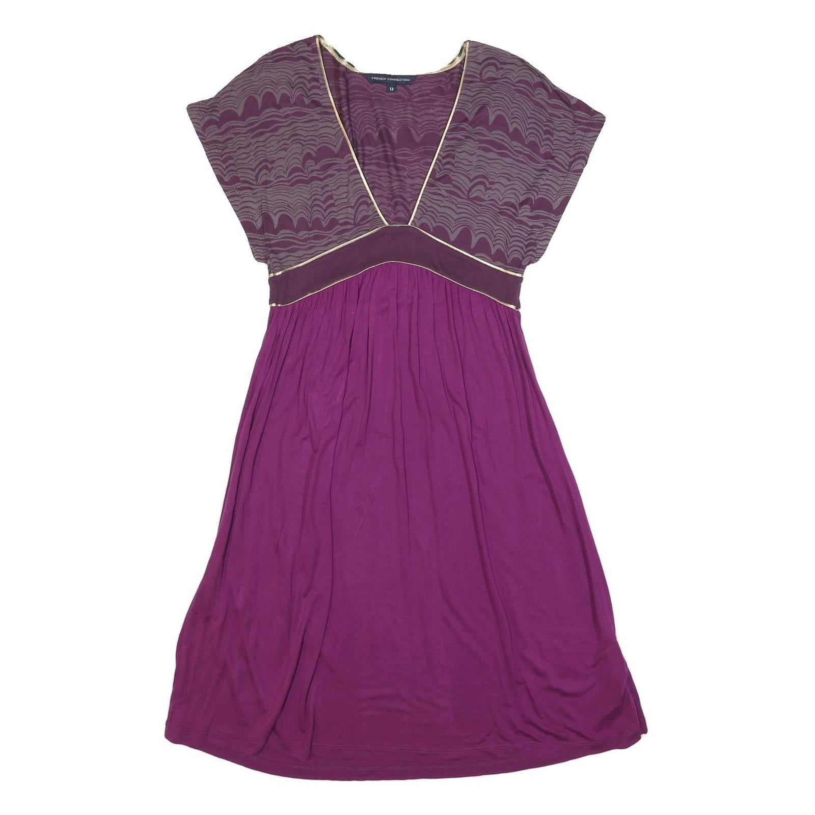 FRENCH CONNECTION Womens Purple & Wine Day Cotton Blend Dress UK 12 V-Neck Short Refurbished - N/A refurbished available on Cerqular