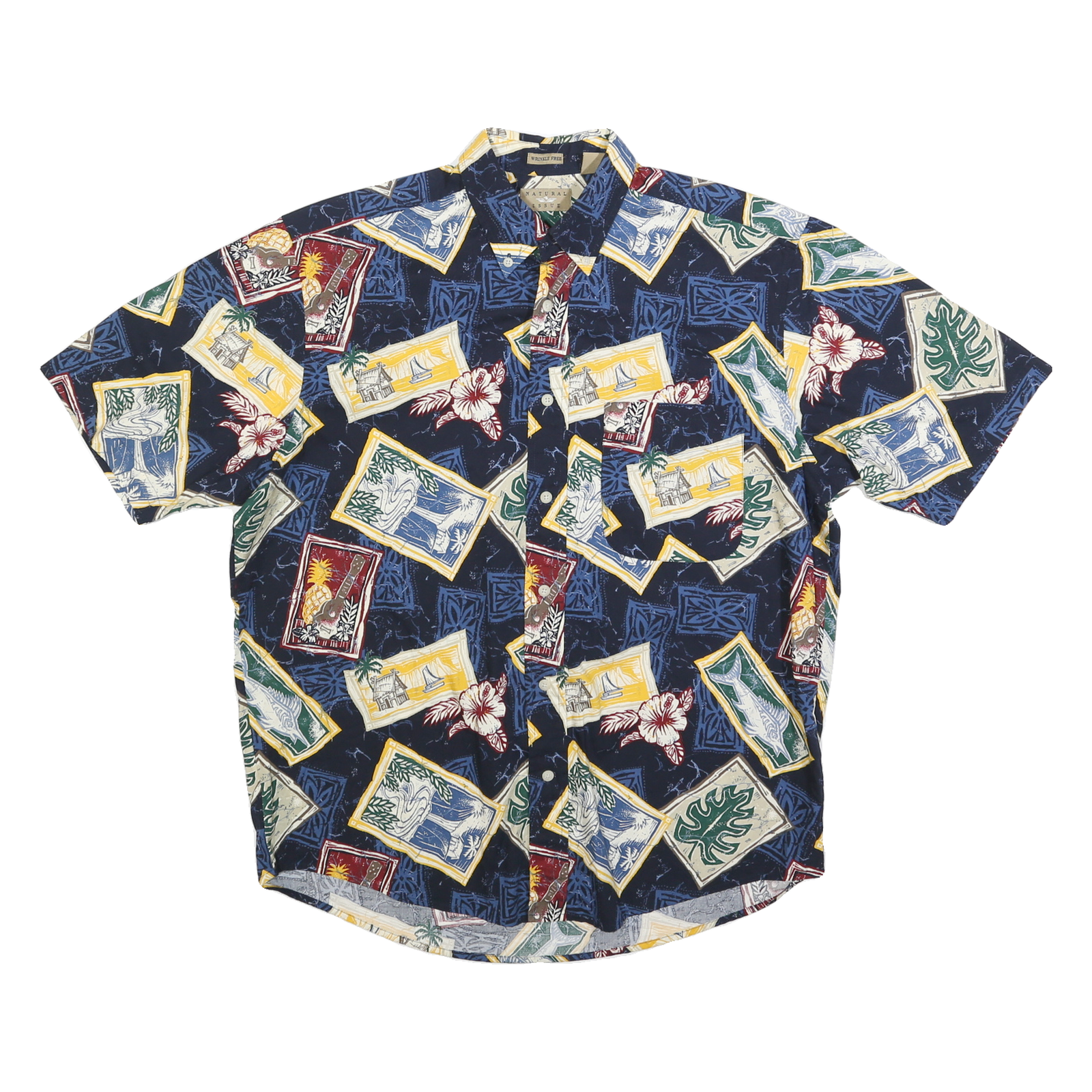 NATURAL ISSUE Mens Blue & Yellow Printed Cotton Blend Shirt M Casual Vacation Refurbished - N/A refurbished available on Cerqular