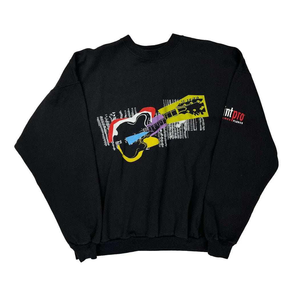 Guitar Print Hanes Graphic Sweatshirt - XL Multicoloured Cotton Blend Refurbished - Thrifted (note: this is a term often used to describe second- refurbished available on Cerqular
