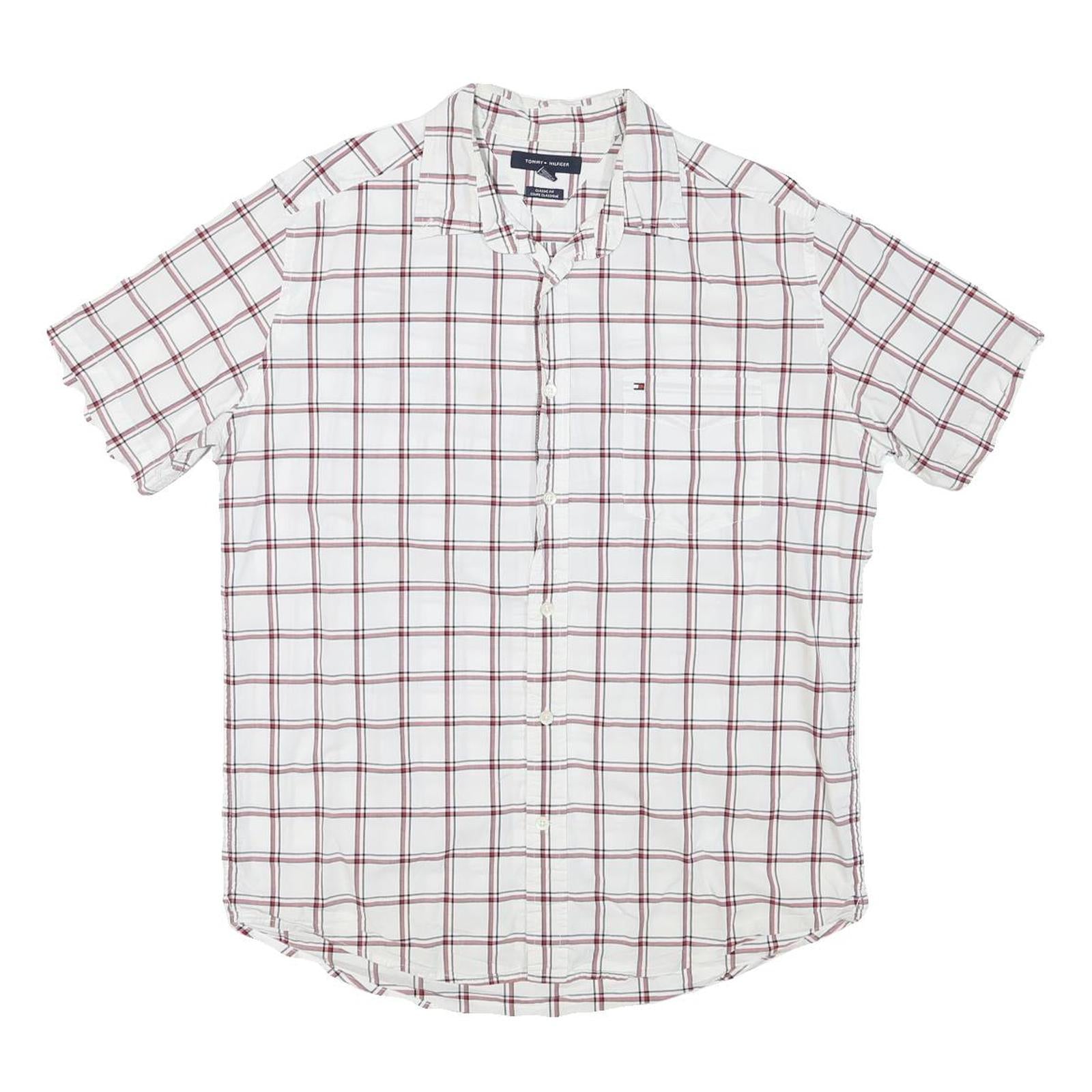 TOMMY HILFIGER Mens White & Maroon Check Shirt M Cotton Blend Casual Shirt Refurbished - N/A refurbished available on Cerqular