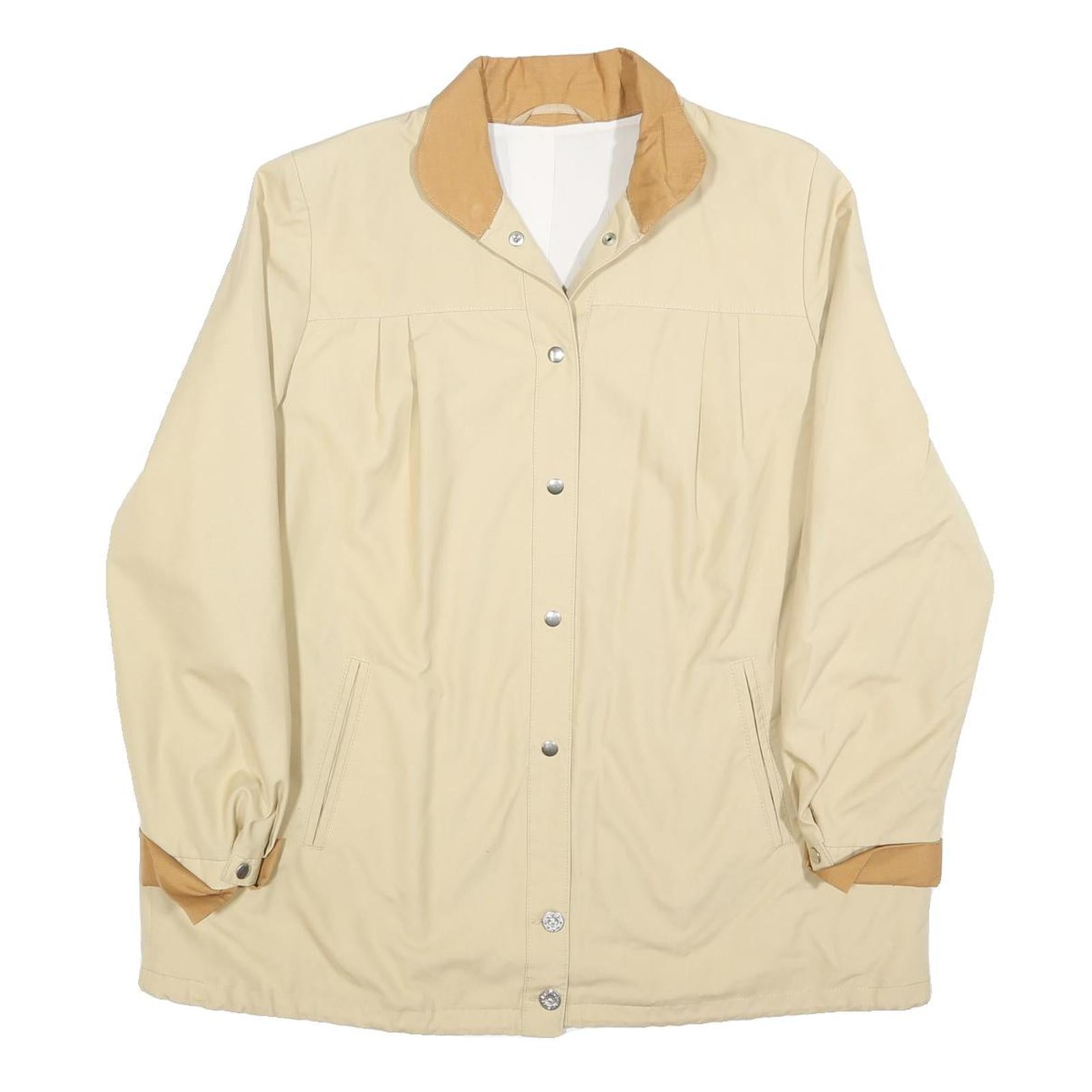 Womens Beige & Tan Button Cotton Blend Classic Jacket L Casual Outerwear Refurbished - N/A refurbished available on Cerqular