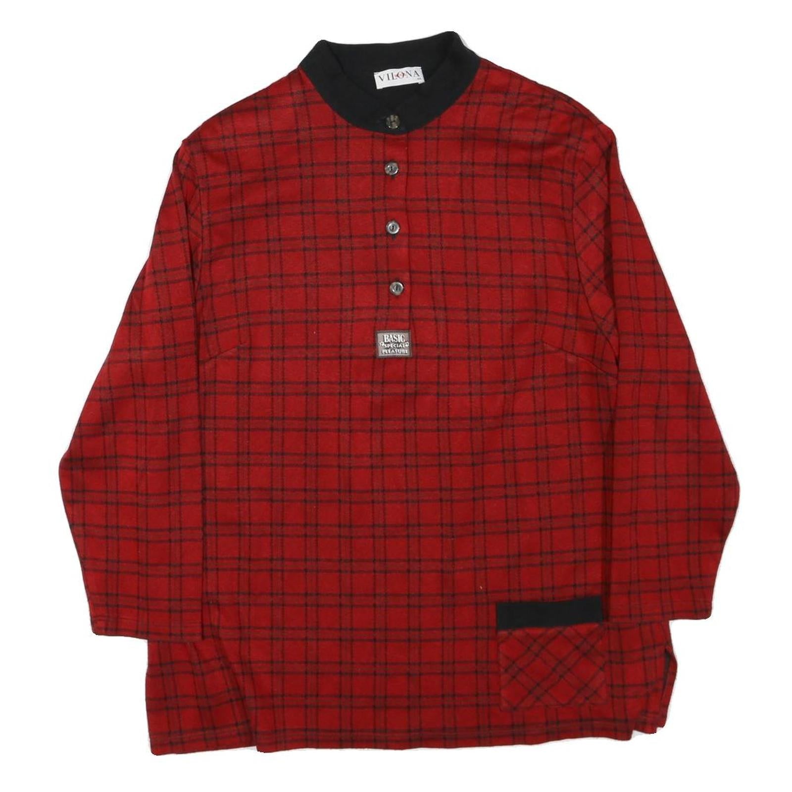 Buy VILONA Womens Red Checked Basic Long Sleeve Button Neck Cotton Blend Top L Refurbished - $15.59 VILONA Womens Red Checked Basic Long Sleeve Button Neck Cotton Blend Top L Refurbished - N/A refurbished available on Cerqular