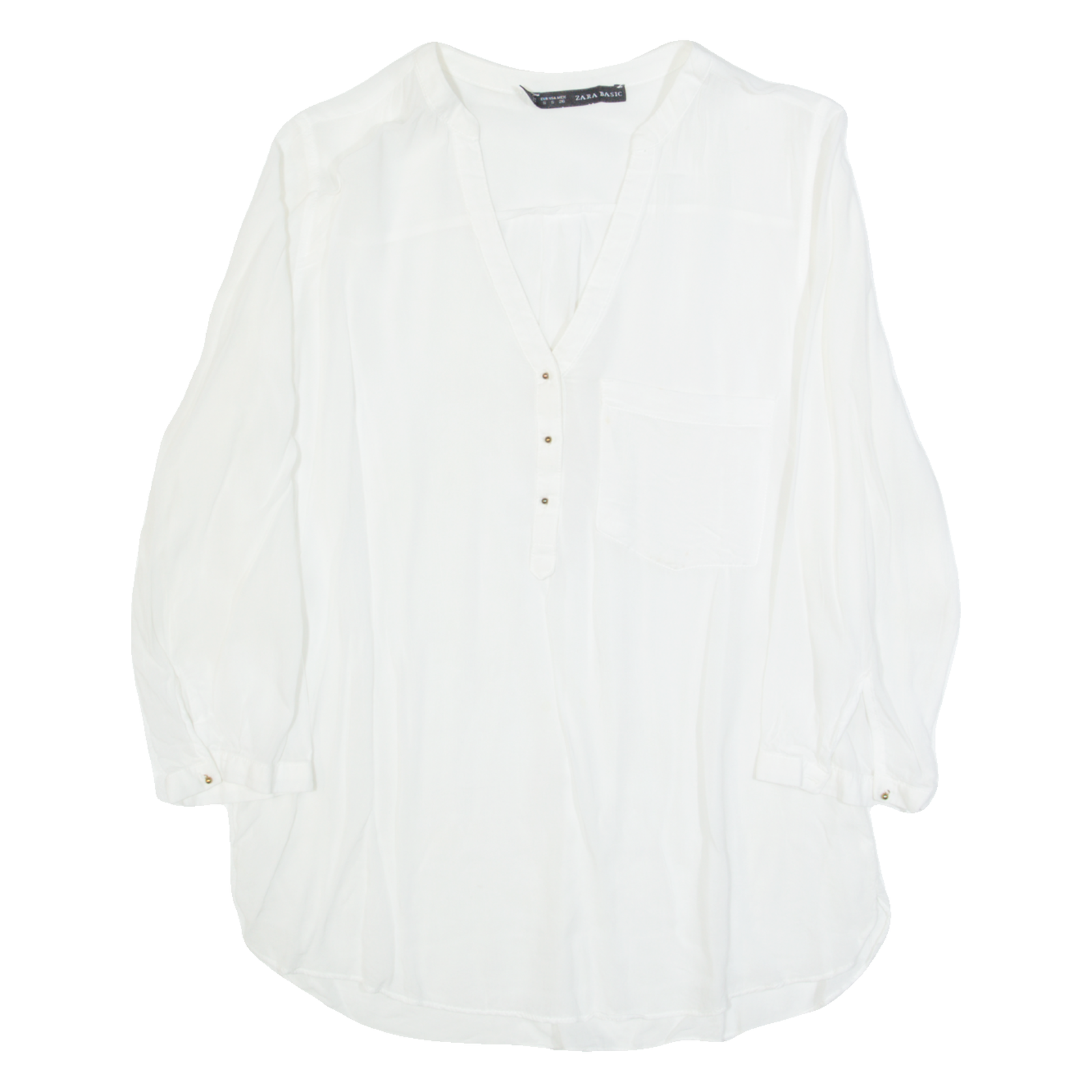 ZARA BASIC Womens Shirt White V-Neck Long Sleeve S Refurbished - N/A refurbished available on Cerqular