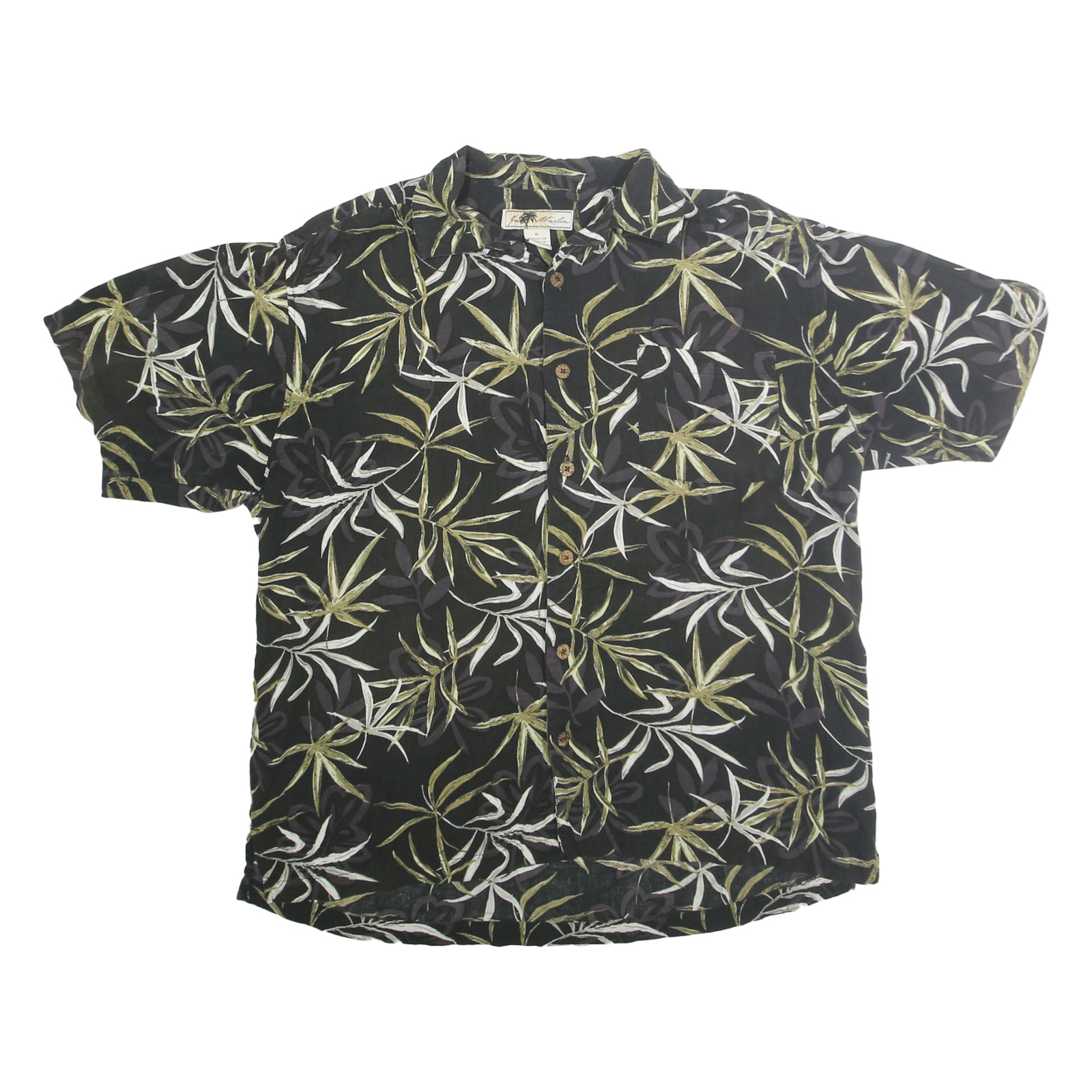 JOE MARLIN Mens Black Green Leaf Print Cotton Blend Shirt XL Casual Summer Style Refurbished - N/A refurbished available on Cerqular