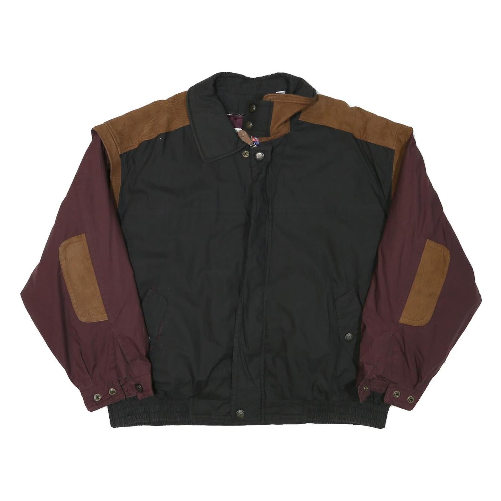 LONDON FOG Mens Black & Burgundy Colourblock Jacket XL Polyester Blend Zip Refurbished - N/A refurbished available on Cerqular