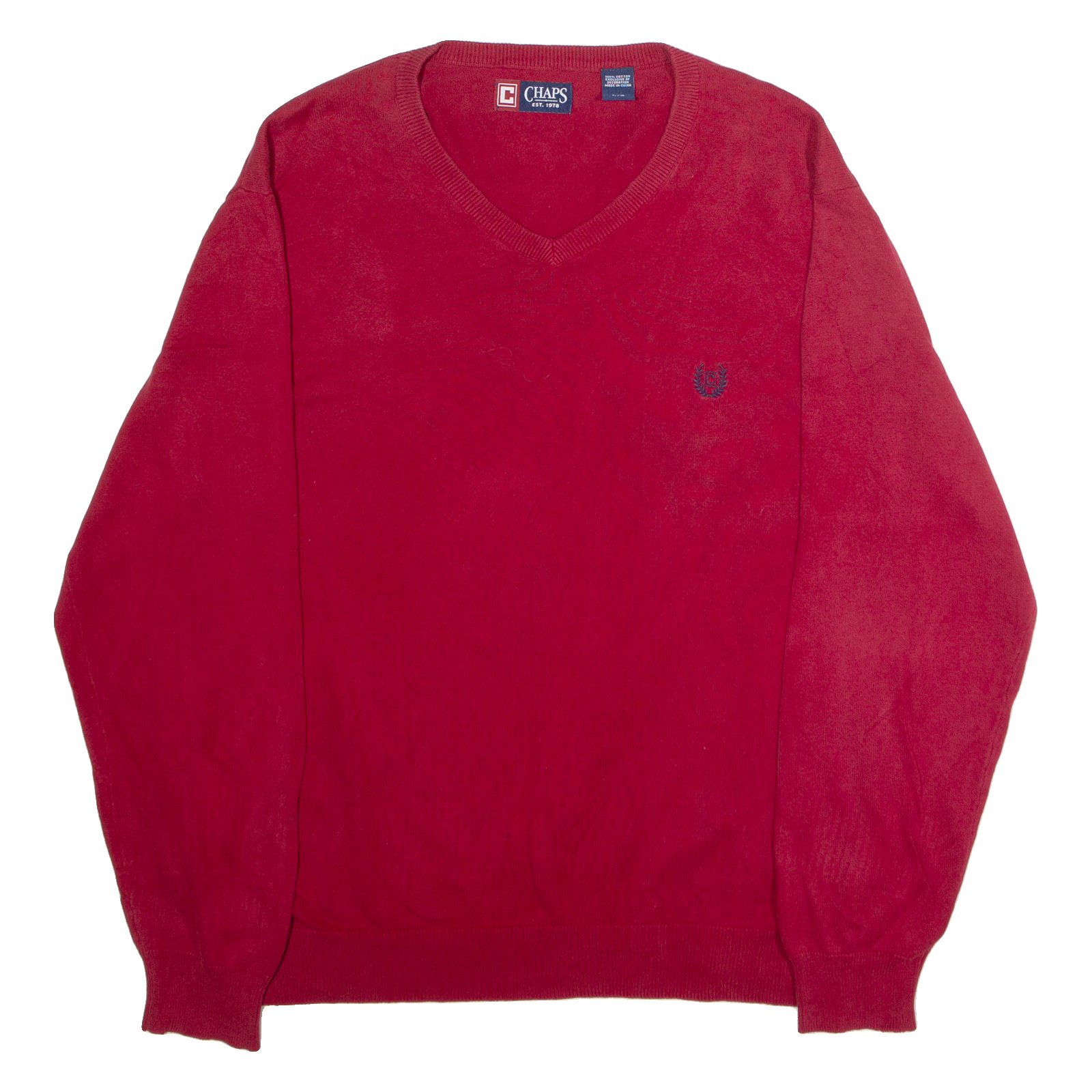 CHAPS Mens Jumper Red V-Neck Tight Knit L Refurbished - N/A refurbished available on Cerqular