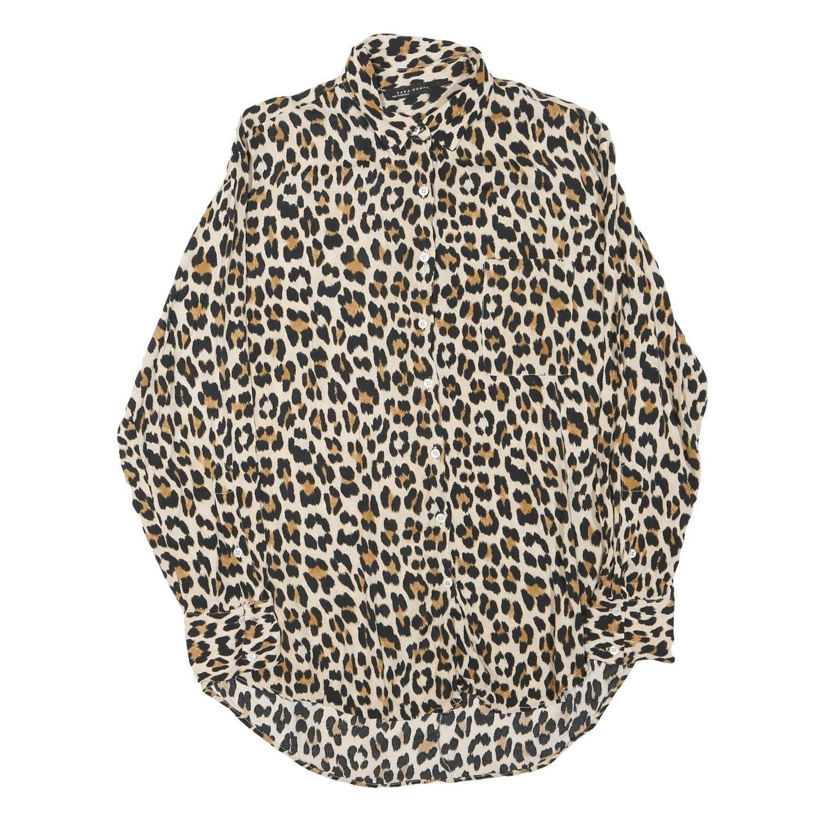 ZARA Womens Beige & Brown Leopard Print Shirt Long Sleeve Collared XS Animal Refurbished - N/A refurbished available on Cerqular