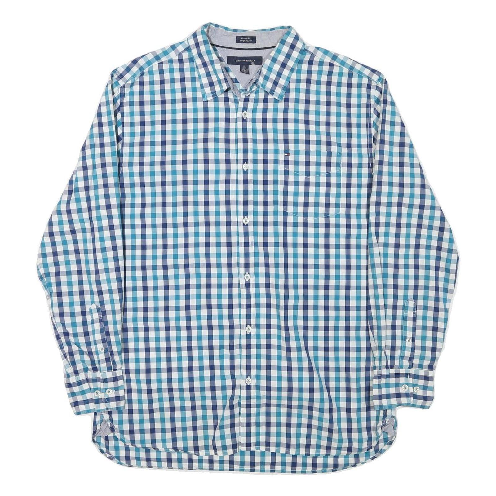 TOMMY HILFIGER Mens Blue & White Checked Shirt XL Casual Cotton Blend Long Refurbished - N/A refurbished available on Cerqular