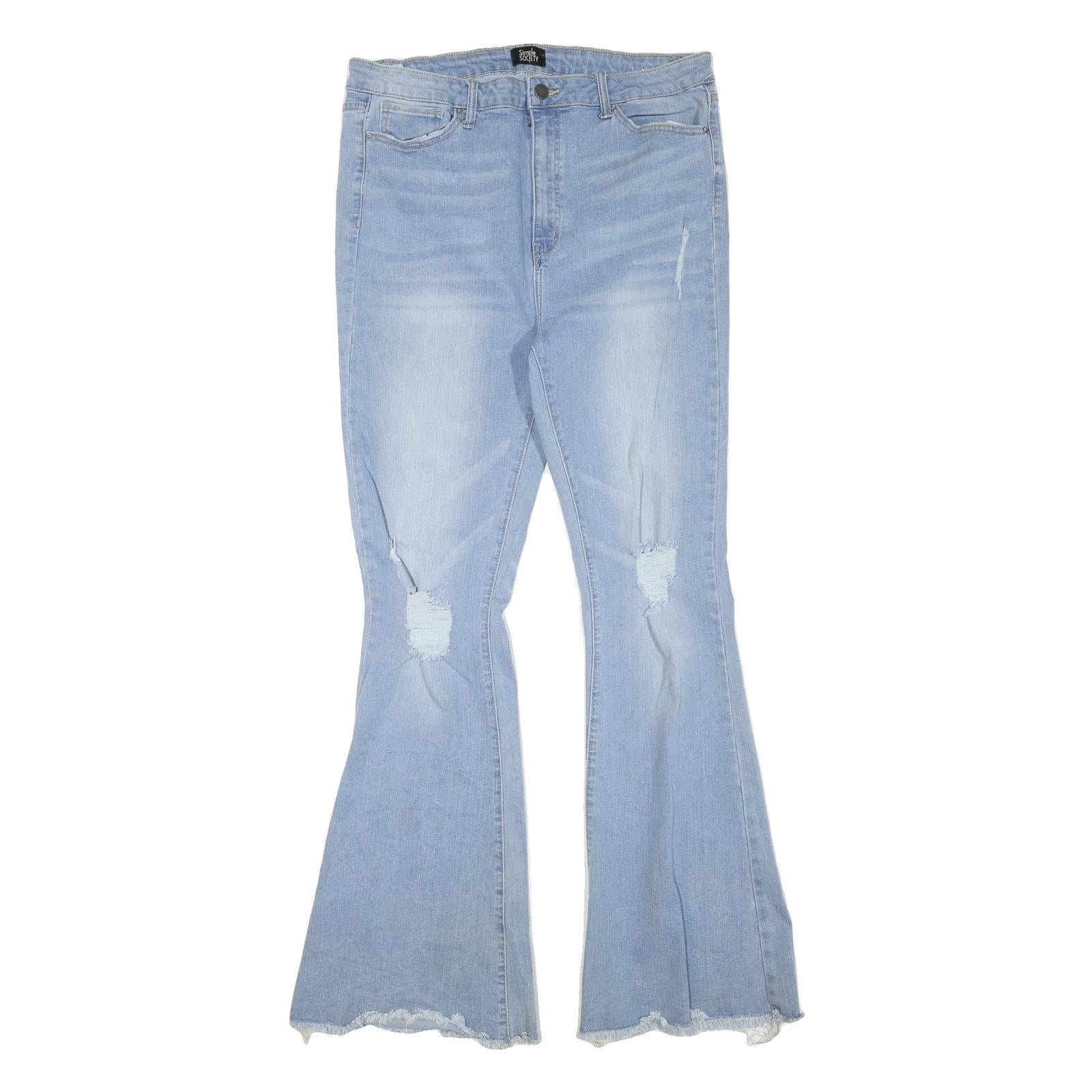 SIMPLE SOCIETY Womens Jeans Blue Regular Flared Denim Light W34 L32 Distressed Refurbished - N/A refurbished available on Cerqular