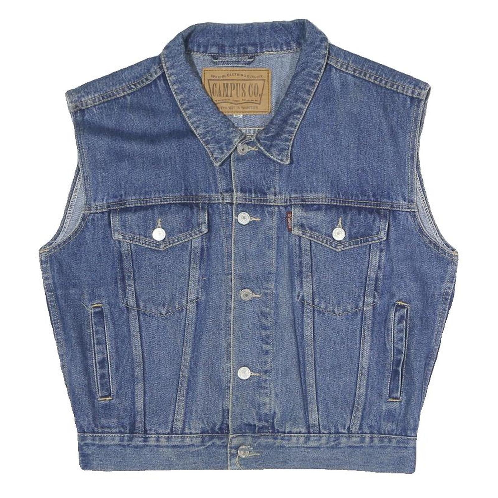 CAMPUSCO Mens Blue Denim Button Cotton Sleeveless Jacket M Casual Streetwear Refurbished - N/A refurbished available on Cerqular