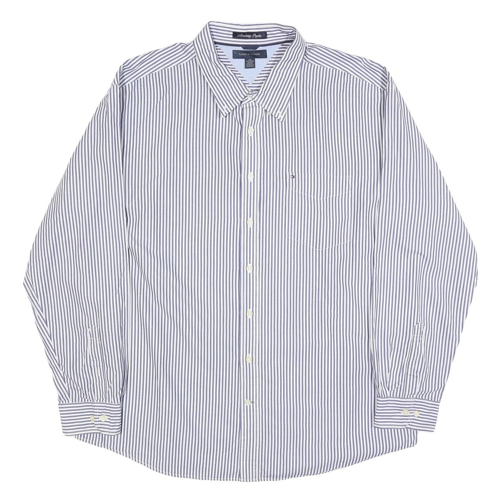 TOMMY HILFIGER Mens Blue & White Striped Shirt 2XL Classic Cotton Button-Down Refurbished - N/A refurbished available on Cerqular