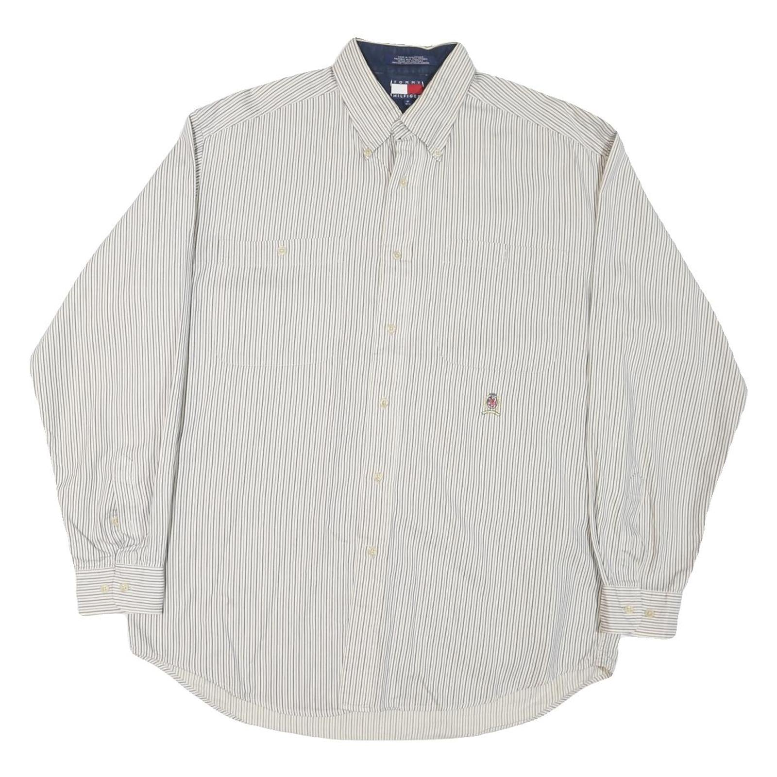 TOMMY HILFIGER Mens White & Grey Striped Shirt M Classic Button-Down Cotton Refurbished - N/A refurbished available on Cerqular