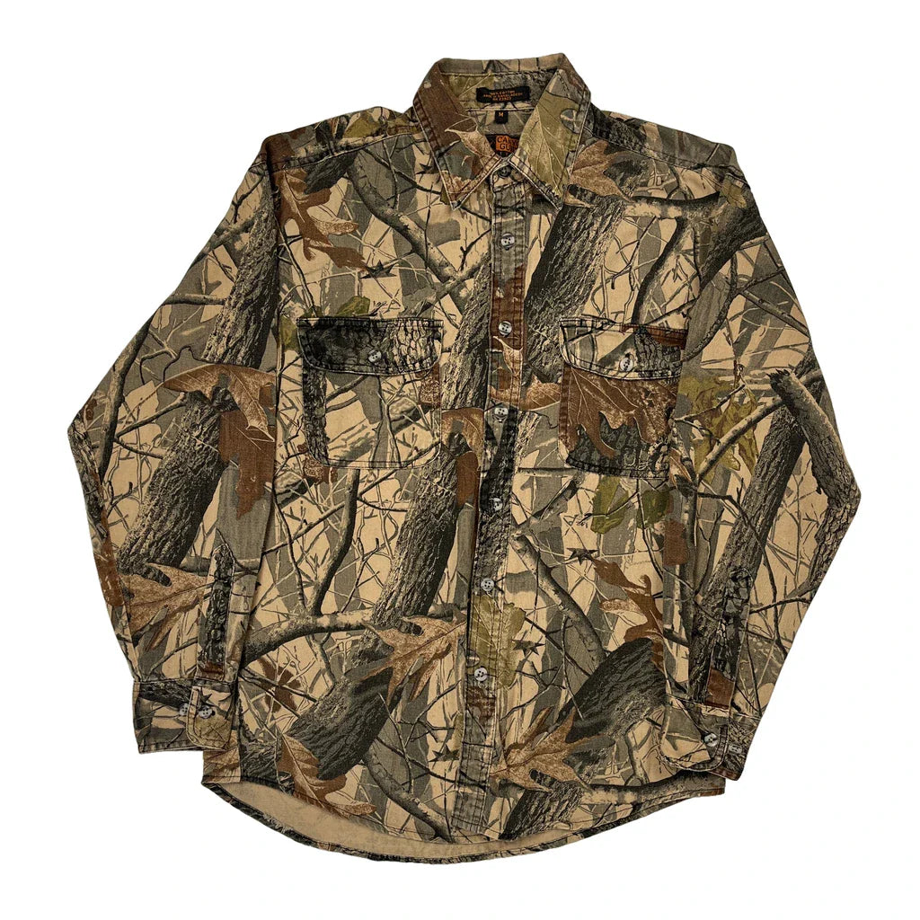 Canyon Guide Camo Shirt - Medium Green Cotton Refurbished - Thrifted (note: this is a term often used to describe second- refurbished available on Cerqular
