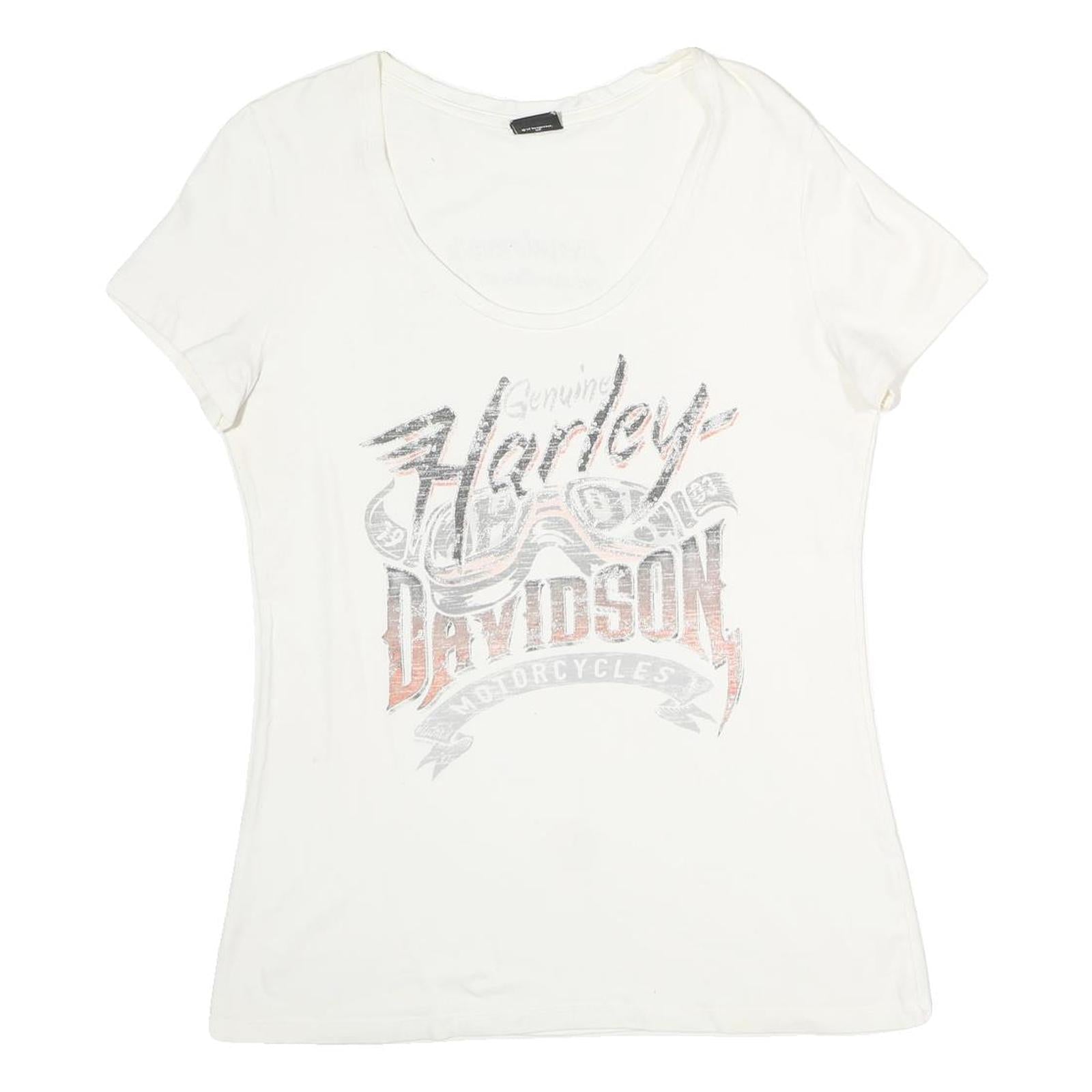 HARLEY DAVIDSON Womens White Graphic T-Shirt L Short Sleeve Scoop Neck Casual Refurbished - N/A refurbished available on Cerqular