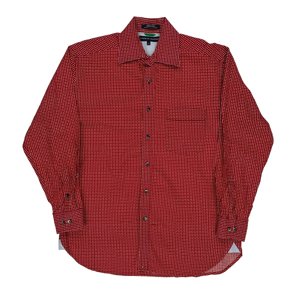 Tommy Hilfiger Polka Dot Patterned Shirt - Large Red Cotton Refurbished - Thrifted (note: this is a term often used to describe second- refurbished available on Cerqular