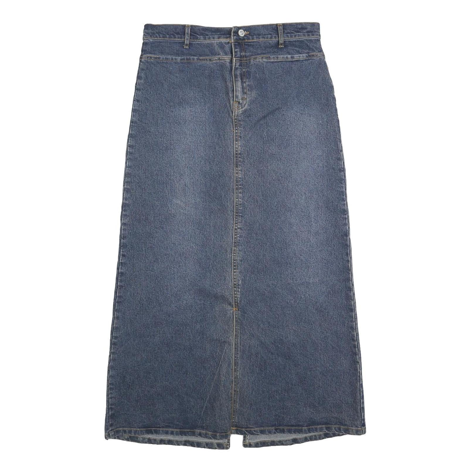 Womens Blue Denim Straight Midi Skirt Cotton Blend Button Closure M Casual Refurbished - N/A refurbished available on Cerqular