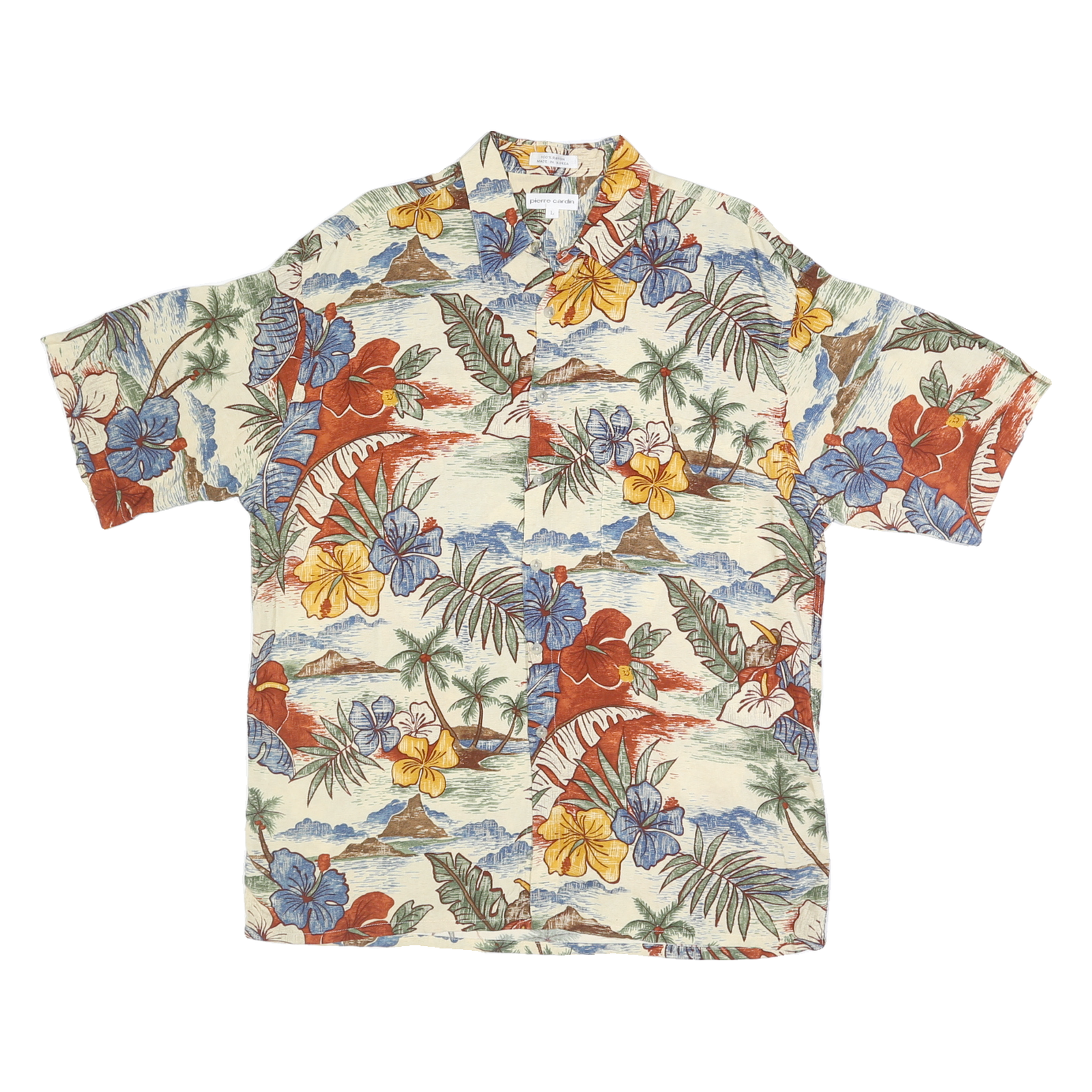 PIERRE CARDIN Mens Cream Hawaiian Rayon Shirt L Tropical Floral Casual Refurbished - N/A refurbished available on Cerqular