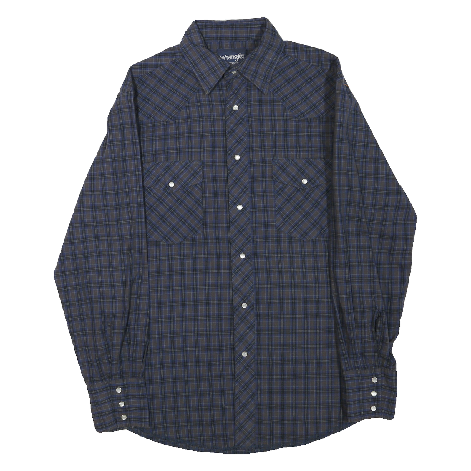 WRANGLER Mens Blue & Brown Check Shirt L Long Sleeve Button Cotton Blend Refurbished - N/A refurbished available on Cerqular