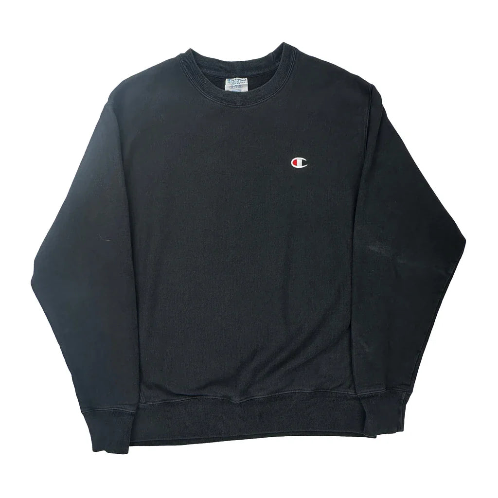Reverse Weave Champion Sweatshirt - Large Black Cotton Refurbished - Thrifted (note: this is a term often used to describe second- refurbished available on Cerqular