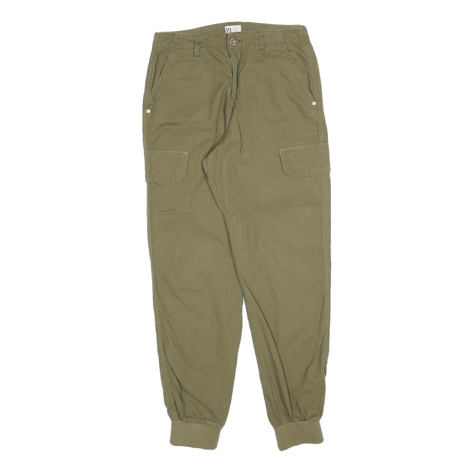 RIVER ISLAND Womens Cotton Blend Slim Khaki Green Cargo Trousers W26 L28 Elastic Refurbished - N/A refurbished available on Cerqular