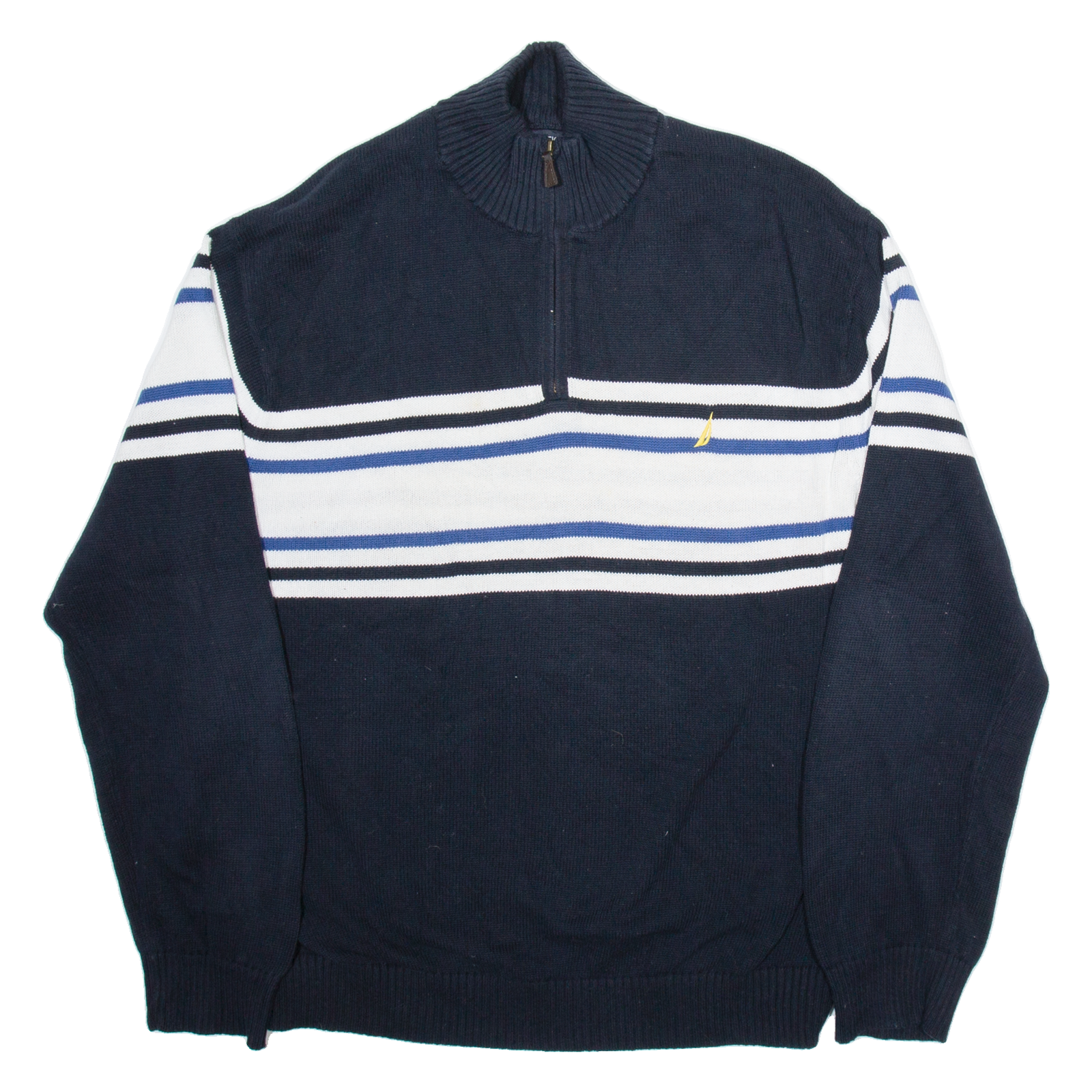 NAUTICA Mens Patterned Jumper Black Striped 1/4 Zip Tight Knit 2XL Refurbished - N/A refurbished available on Cerqular