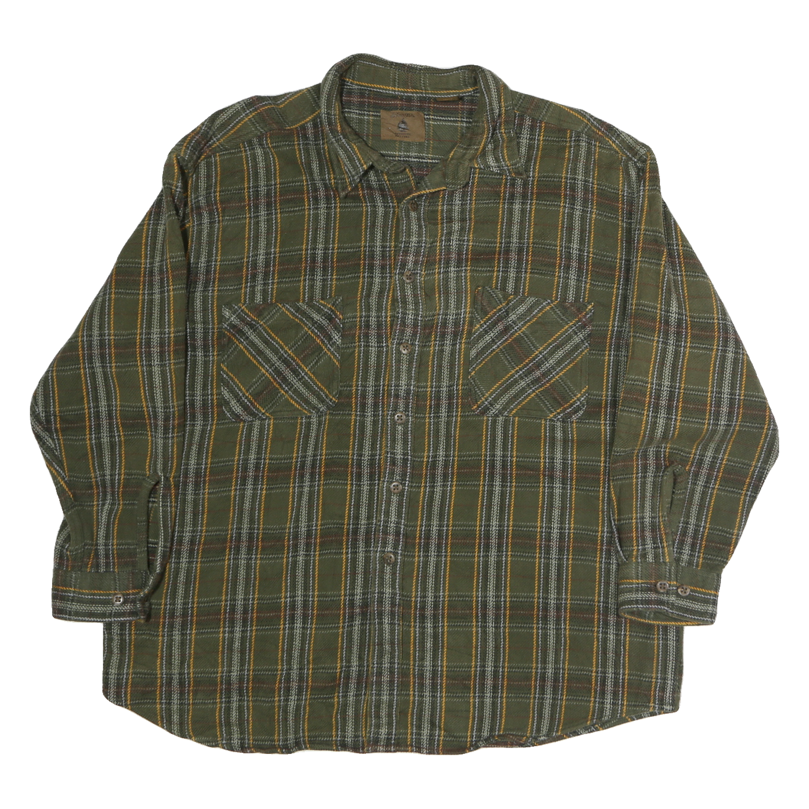 ST JOHNS BAY Mens Green & Yellow Check Shirt 2XL Cotton Blend Long Sleeve Casual Refurbished - N/A refurbished available on Cerqular