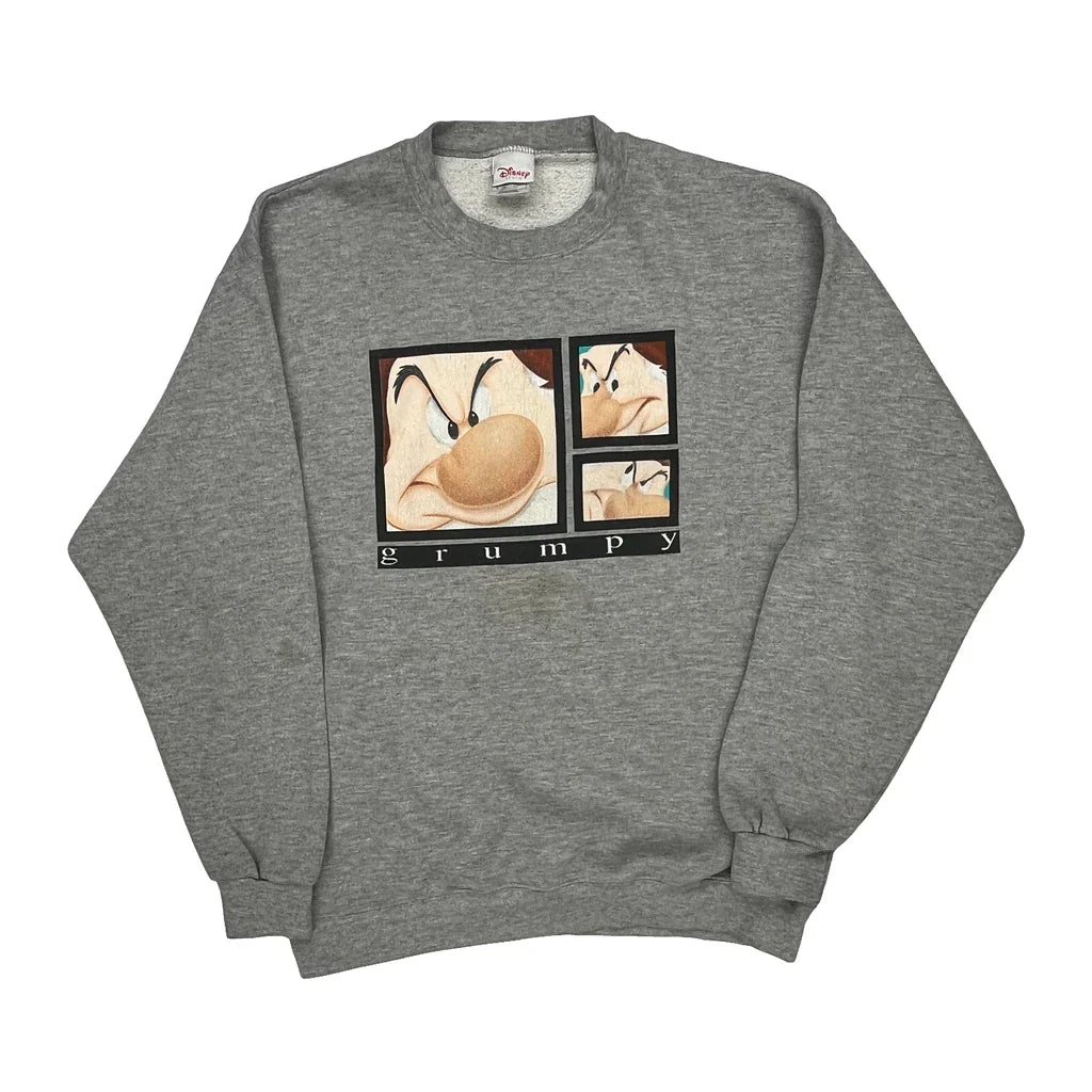 Grumpy Disney Cartoon Sweatshirt - Large Grey Cotton Blend Refurbished - Thrifted (note: this is a term often used to describe second- refurbished available on Cerqular