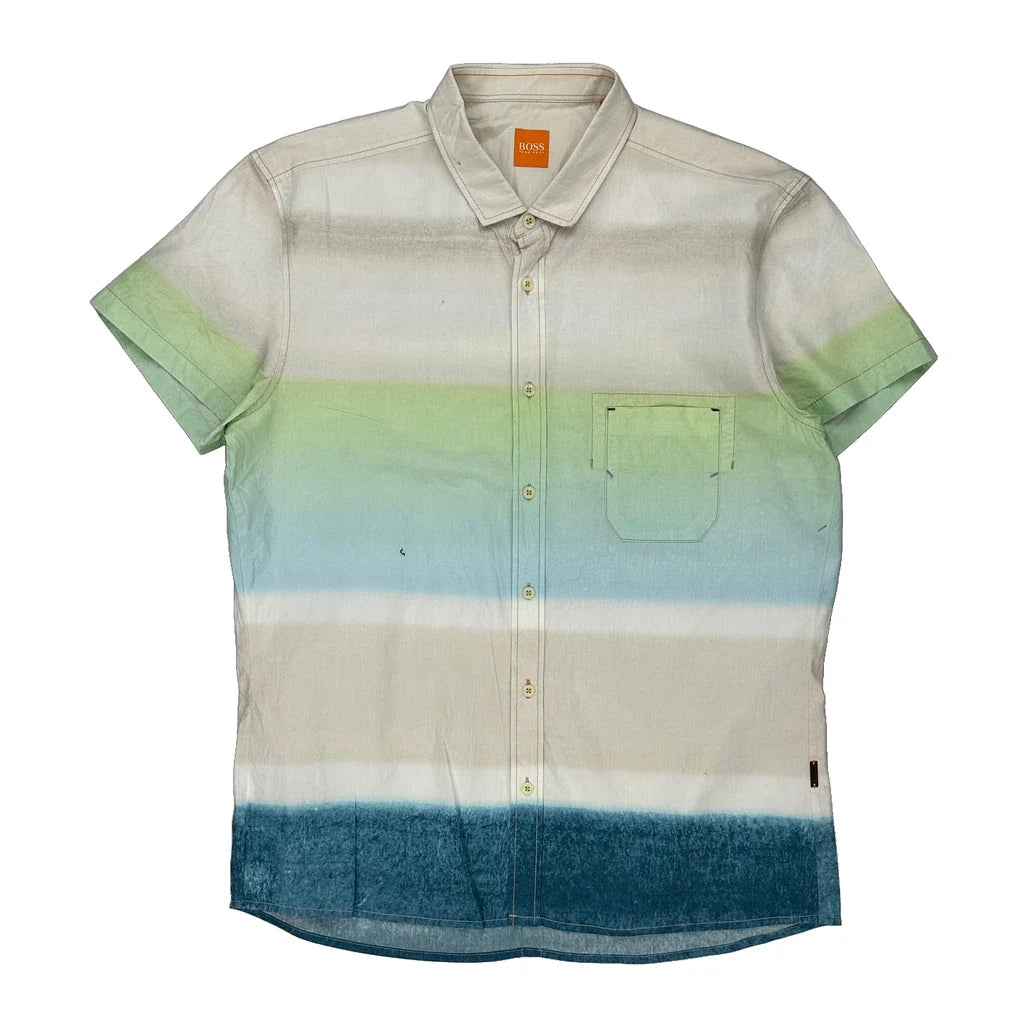 Boss Striped Short Sleeve Shirt - Large Multicoloured Cotton Refurbished - Thrifted (note: this is a term often used to describe second- refurbished available on Cerqular