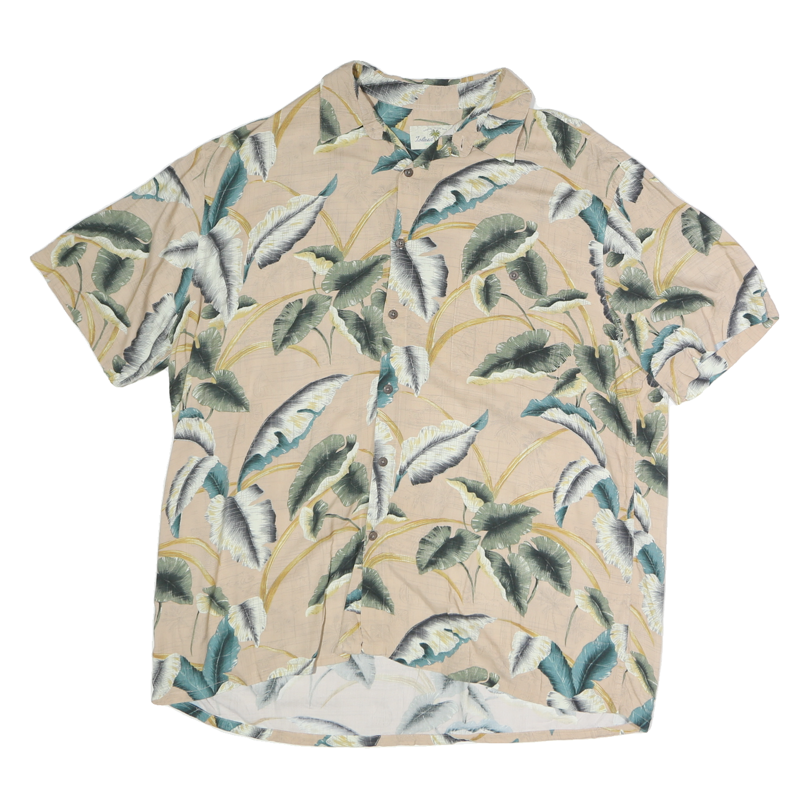 ISLAND SHORES Mens Beige Tropical Leaf Print Casual Shirt XL Lightweight Cotton Refurbished - N/A refurbished available on Cerqular