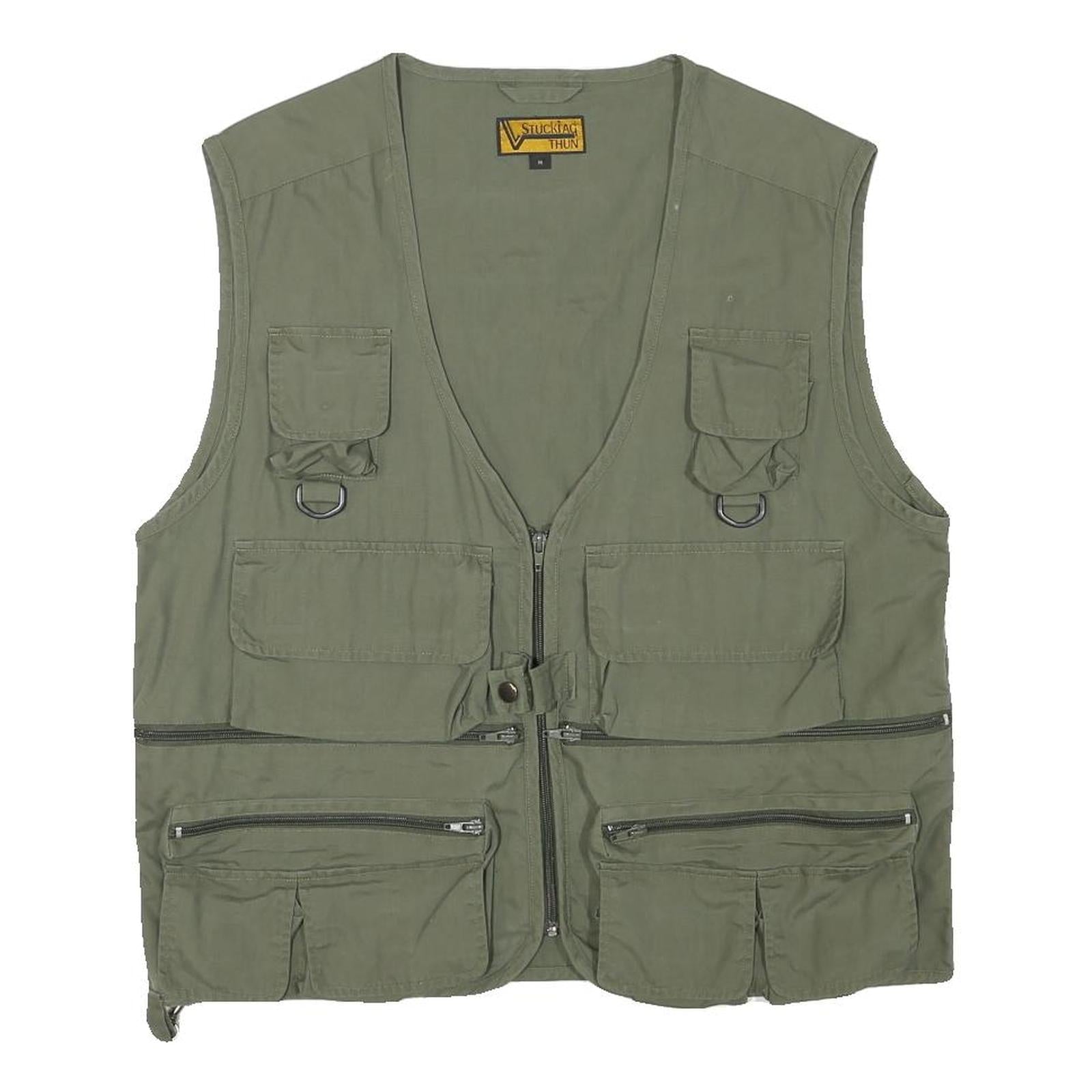 STUCKIAG THUN Mens Green Cotton Blend Zip Jacket M Utility Multi Pocket Vest Refurbished - N/A refurbished available on Cerqular