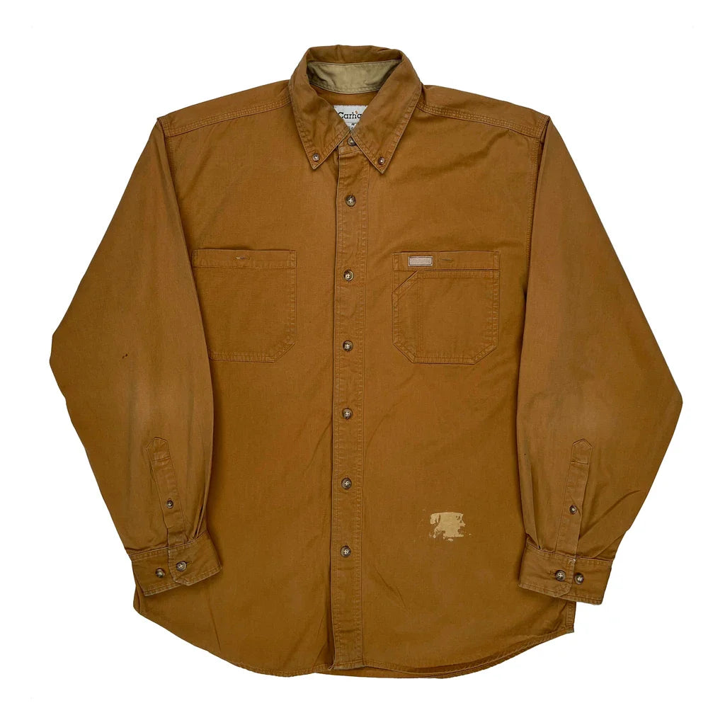 Buy Carhartt Shirt - Medium Brown Cotton Refurbished - $37.51 Carhartt Shirt - Medium Brown Cotton Refurbished - Thrifted (note: this is a term often used to describe second- refurbished available on Cerqular