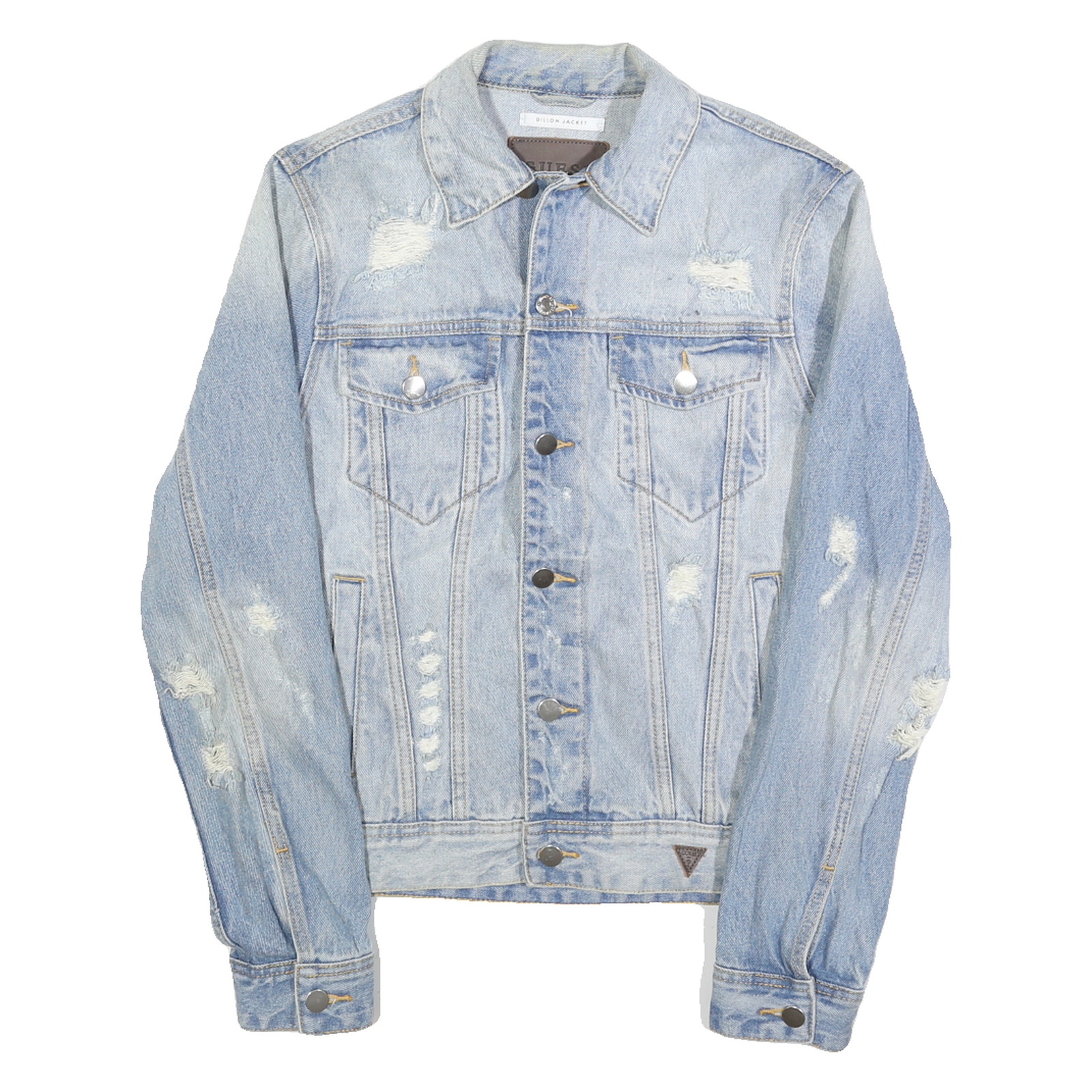 GUESS Mens Blue Denim Jacket XS Cotton Button Denim Distressed Fashion Refurbished - N/A refurbished available on Cerqular