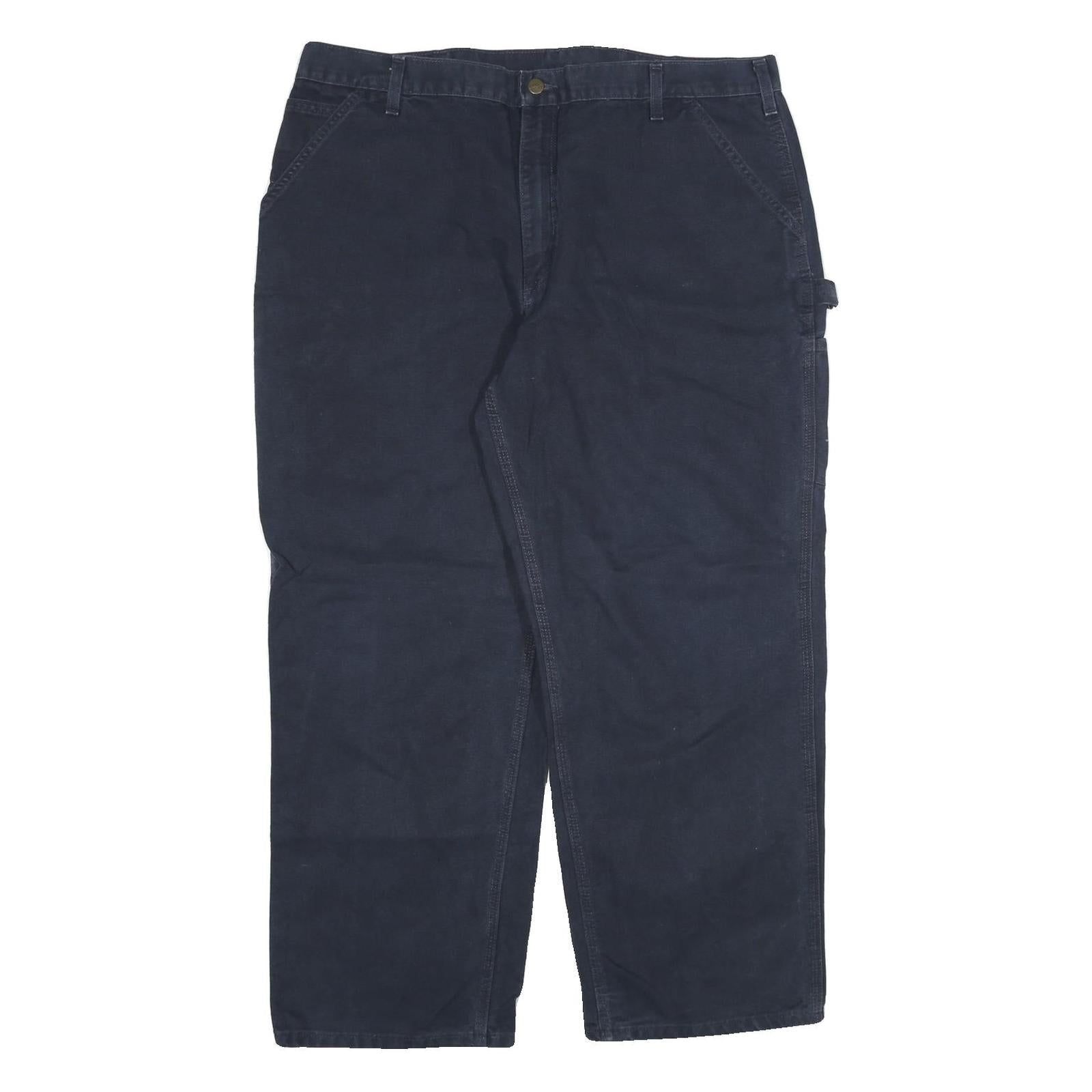CARHARTT Mens Cotton Blend Navy Blue Regular Fit Straight Trousers W42 L30 Refurbished - N/A refurbished available on Cerqular