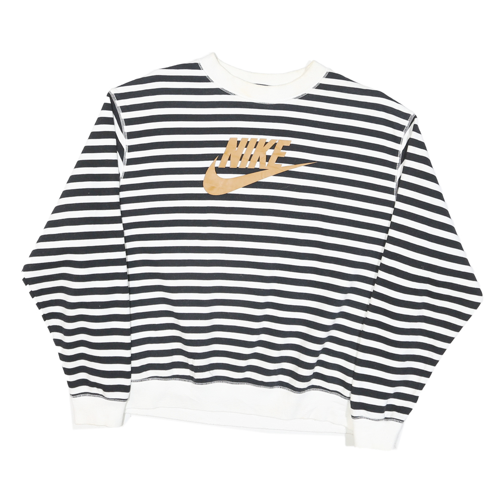 NIKE Womens Black & White Striped Crew Neck Sweatshirt S Cotton Blend Casual Refurbished - N/A refurbished available on Cerqular
