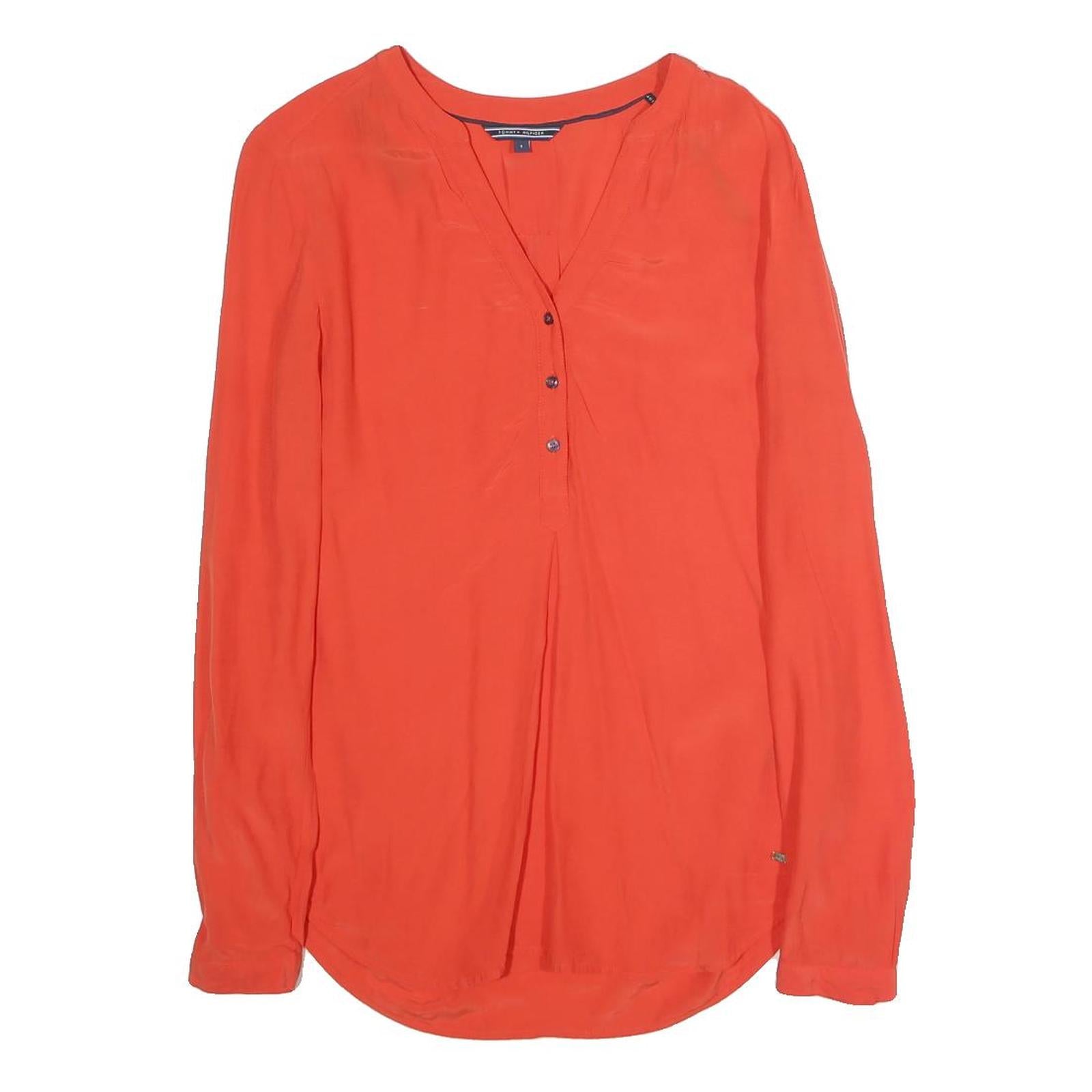 TOMMY HILFIGER Womens Red Top Long Sleeve V-Neck Plain S Elegant Polyester Refurbished - N/A refurbished available on Cerqular