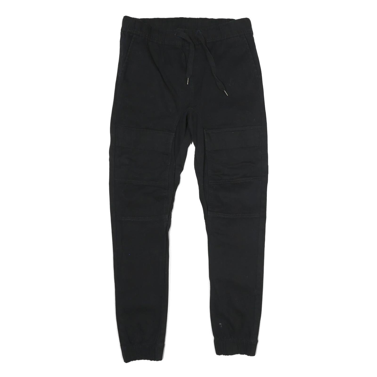 WT 02 Mens Black Cotton Blend Regular Drawstring Trousers W32 L29 Casual Stretch Refurbished - N/A refurbished available on Cerqular