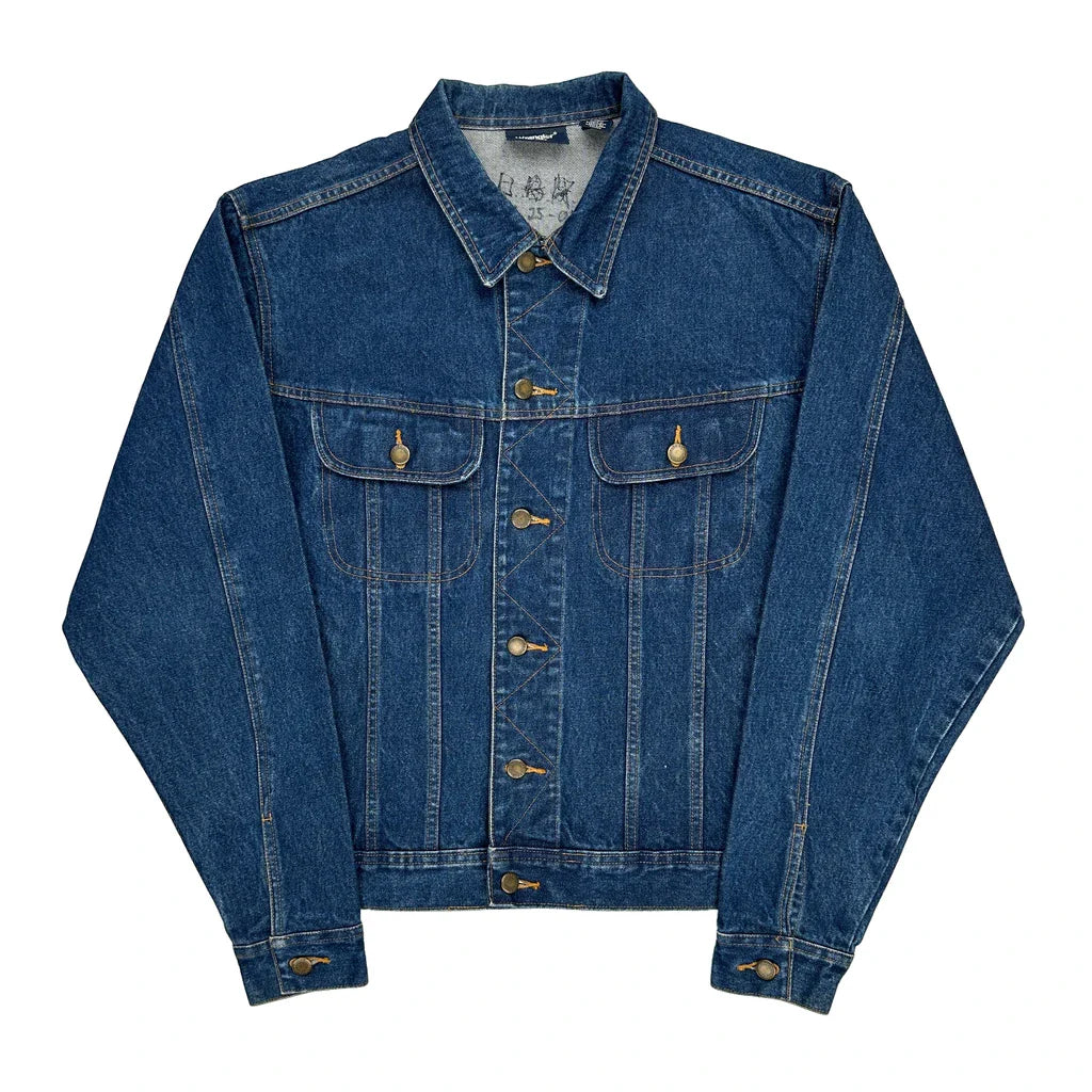 Buy Classic Car Embroidery Wrangler Graphic Denim Jacket - Large Blue Cotton Refurbished - $80.39 Classic Car Embroidery Wrangler Graphic Denim Jacket - Large Blue Cotton Refurbished - Thrifted (note: this is a term often used to describe second- refurbished available on Cerqular