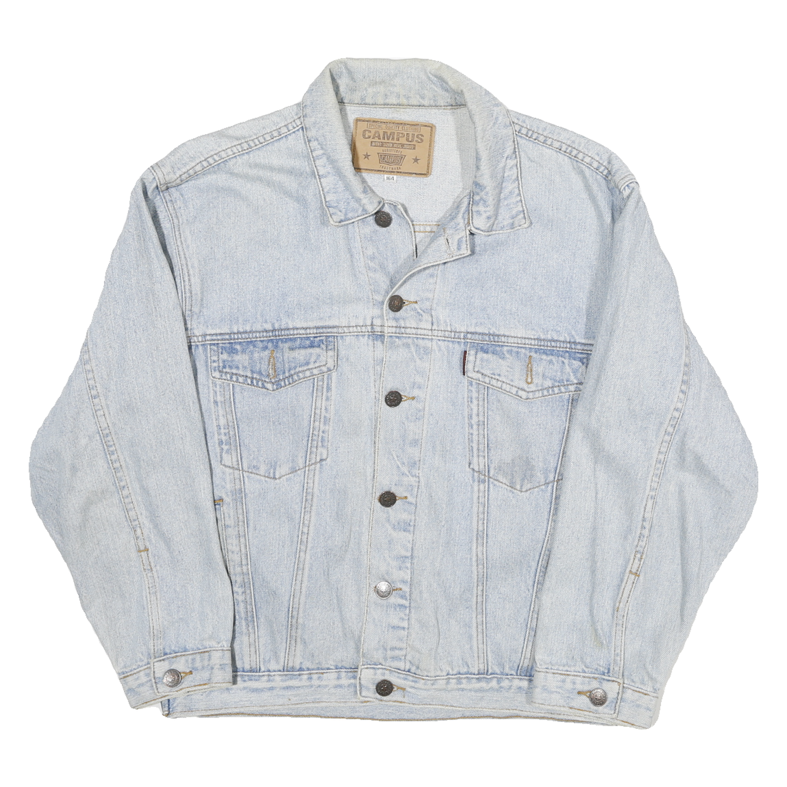 CAMPUS Mens Blue Denim Jacket M Cotton Button Plain Classic Casual Outerwear Refurbished - N/A refurbished available on Cerqular